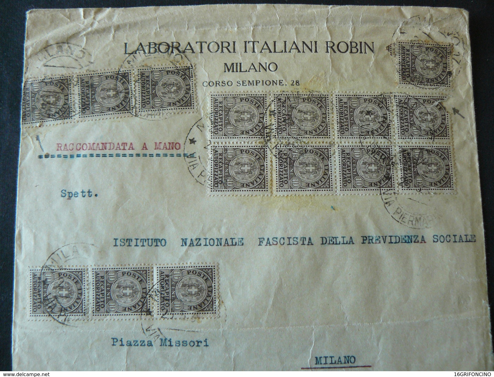 1939 LETTER OF " RECAPITO AUTORIZZATO " WITH 15 POSTAGESTAMPS ..//..15 FRANCOBOLLI DI RECAPITO AUTORIZZATO DA 10 Cent. - Postal Parcels