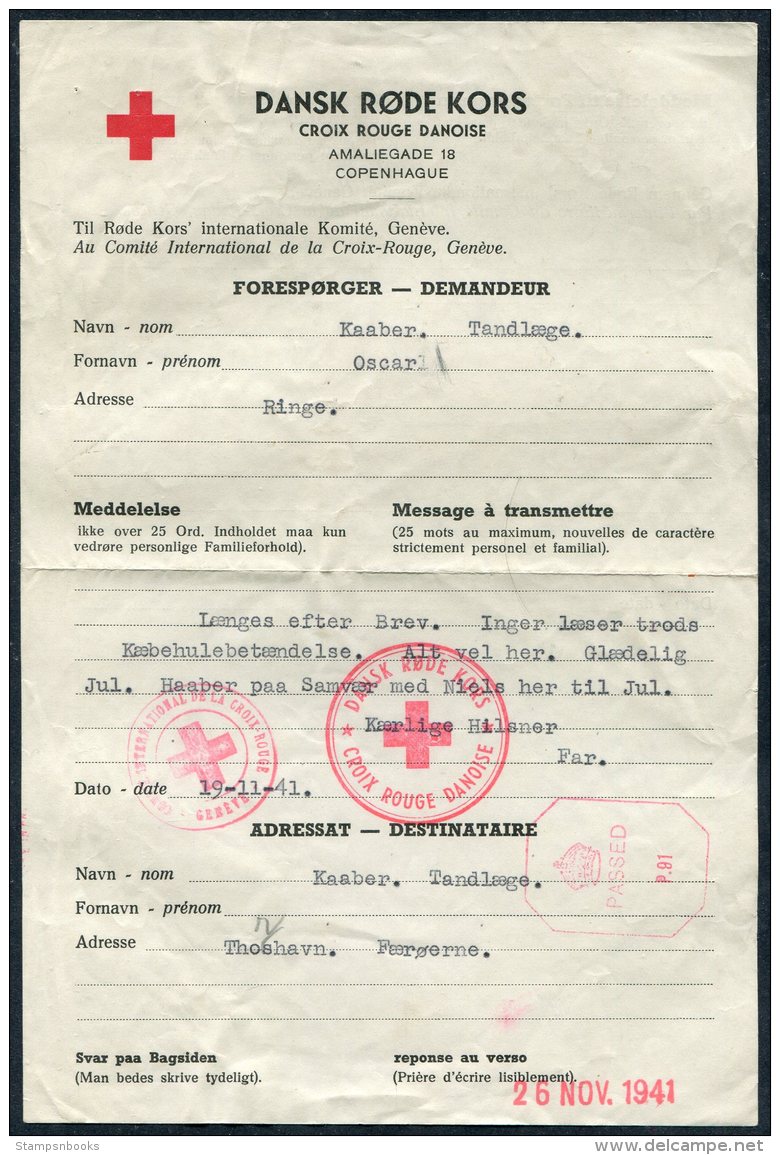 1941 Faroes / Denmark Dansk Rode Kors, Danish Red Cross Message Censor Ringe - Thorshavn. - Faroe Islands