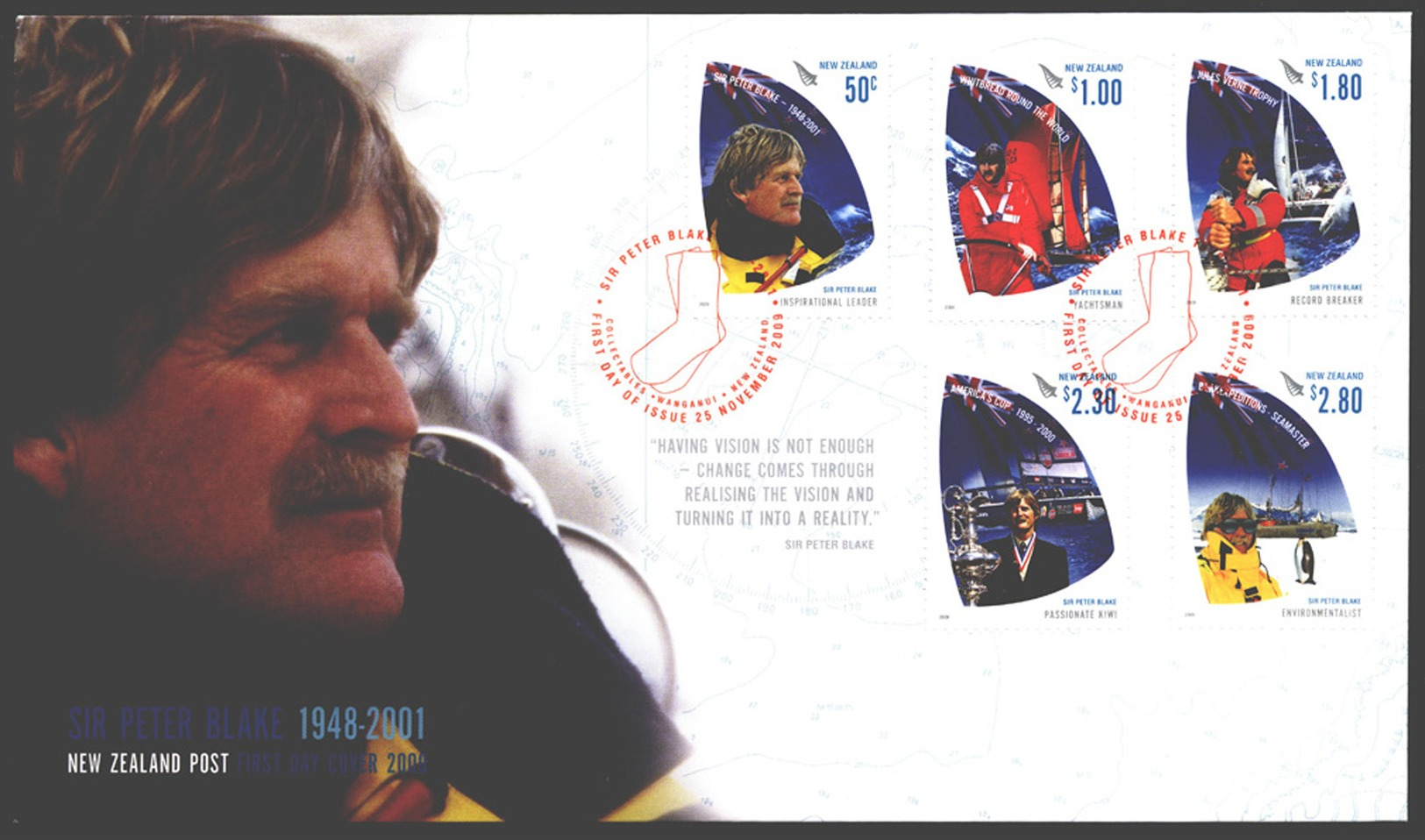 NEW ZEALAND STAMPS, FDC 25 NOV 2009, SIR PETER BLAKE - FDC
