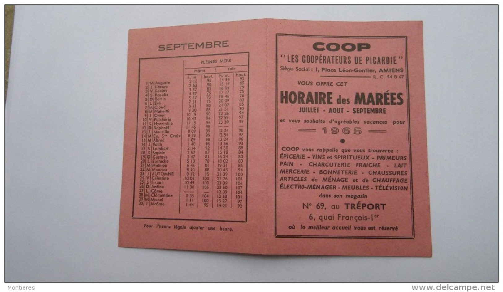 Horaires Courriers Automobiles Picards LE TREPORT MERS EU été 1965 - CAP Autobus - Dépliants Touristiques