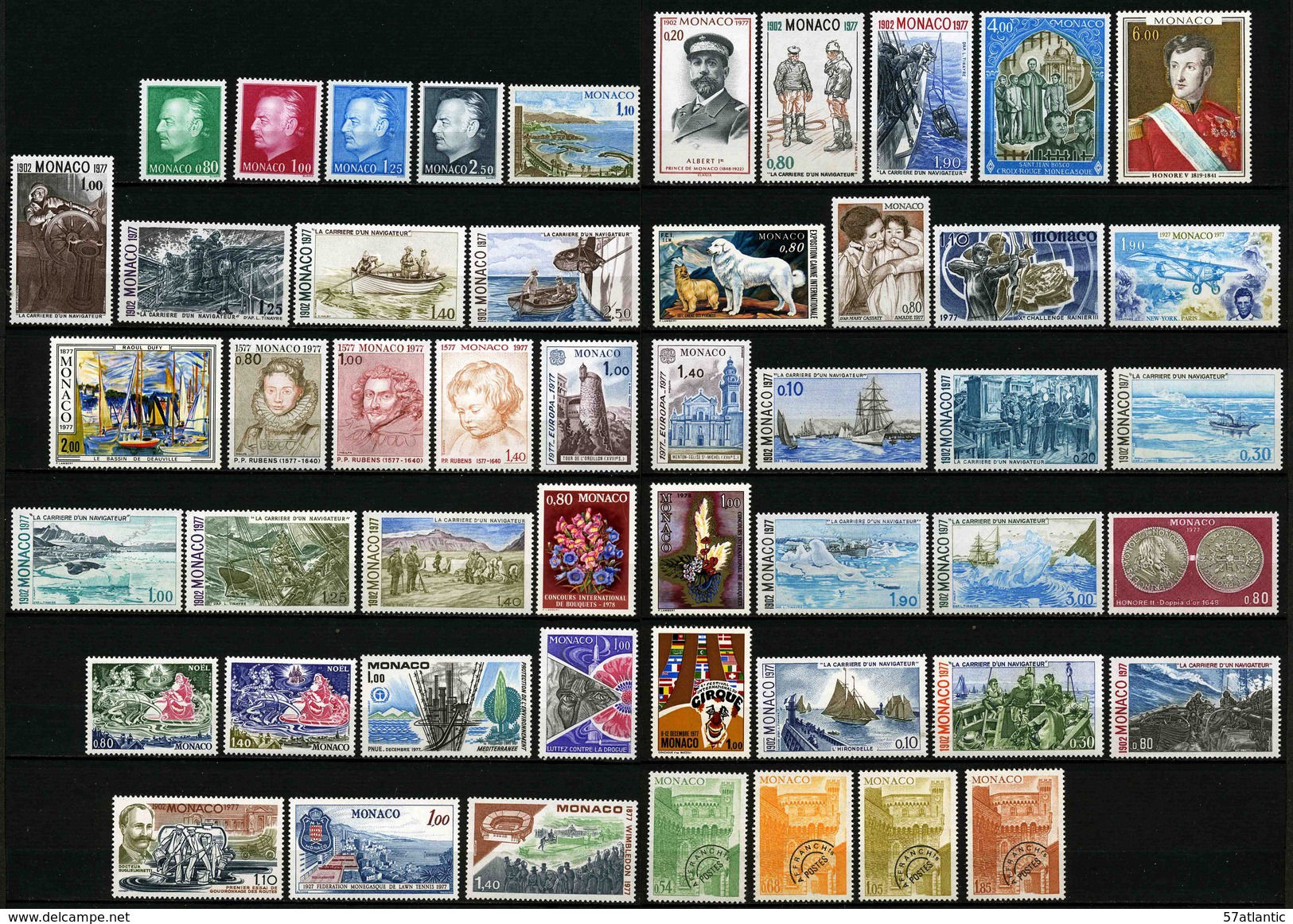 MONACO - ANNEE COMPLETE 1977 - YT 1079 à 1124 + PREO 46 à 49 ** -  50 TIMBRES NEUFS ** - Années Complètes