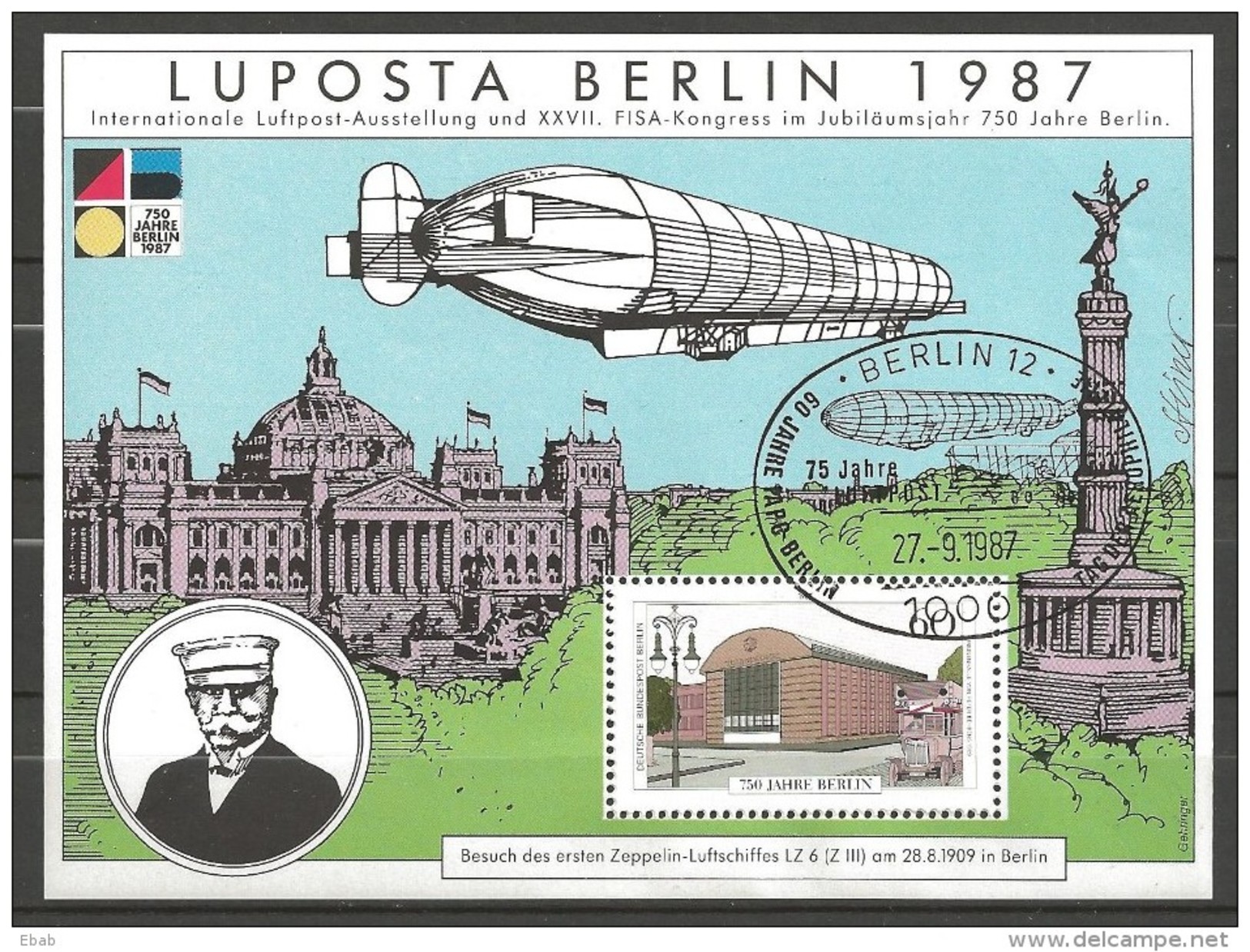 LUPOSTA 1987 Exhibition Sheet USED ZEPPELIN - Zeppelins