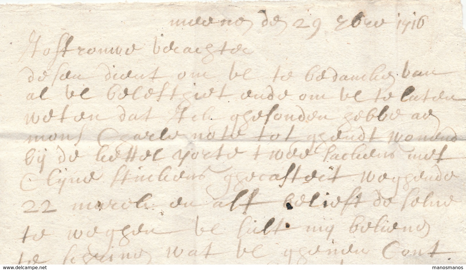 781/25 - Lettre Précurseur De MEENEN MENIN 1716 Vers Audergem (?) - Port Encre 4 - Signée Weduwe Graet - 1714-1794 (Paises Bajos Austriacos)