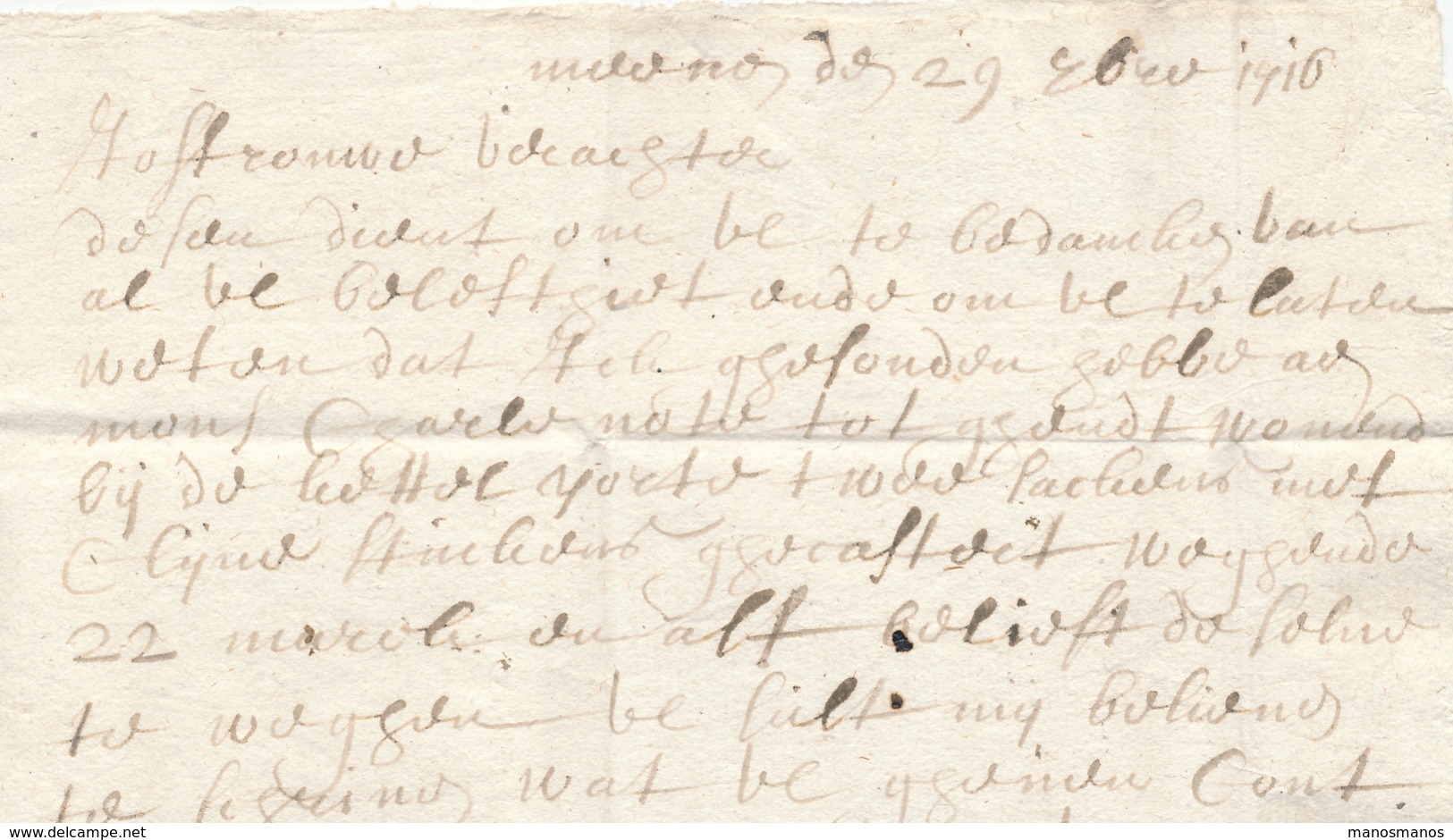 781/25 - Lettre Précurseur De MEENEN MENIN 1716 Vers Audergem (?) - Port Encre 4 - Signée Weduwe Graet - 1714-1794 (Oostenrijkse Nederlanden)