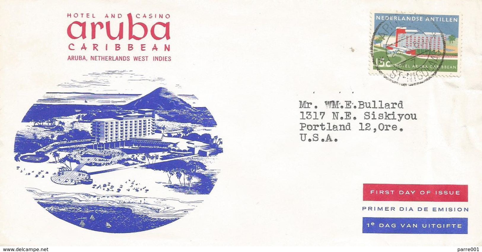 Netherlands Antilles 1959 Aruba Opening Hotel „Aruba Caribbean“ Cover - Hotels- Horeca