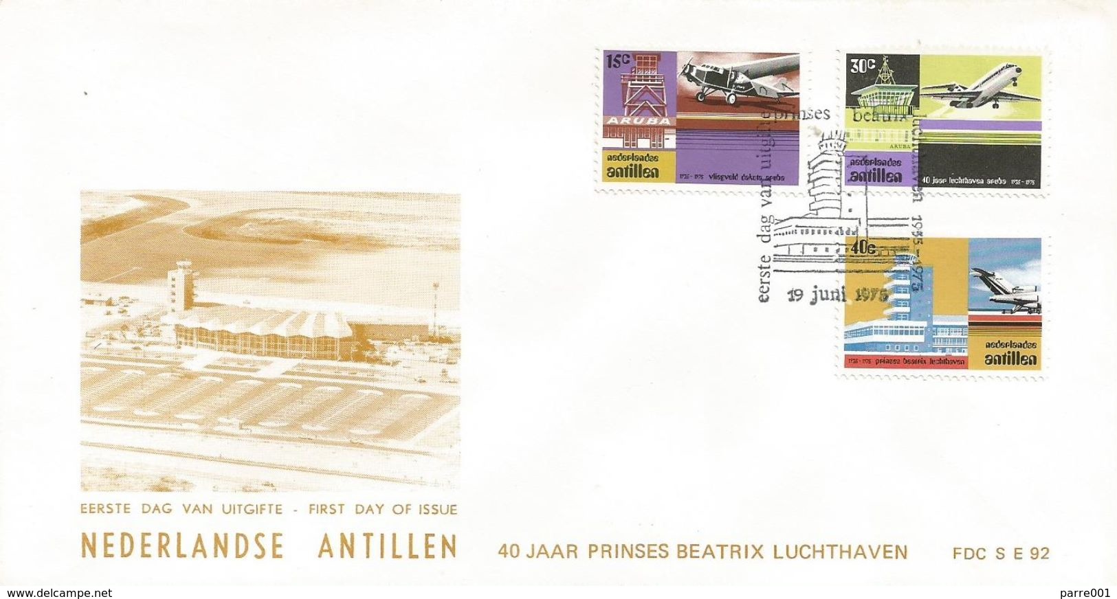 Netherlands Antilles 1975 Aruba Fokker F-18 Douglas DC-9 Boeing 727 FDC Cover - Flugzeuge