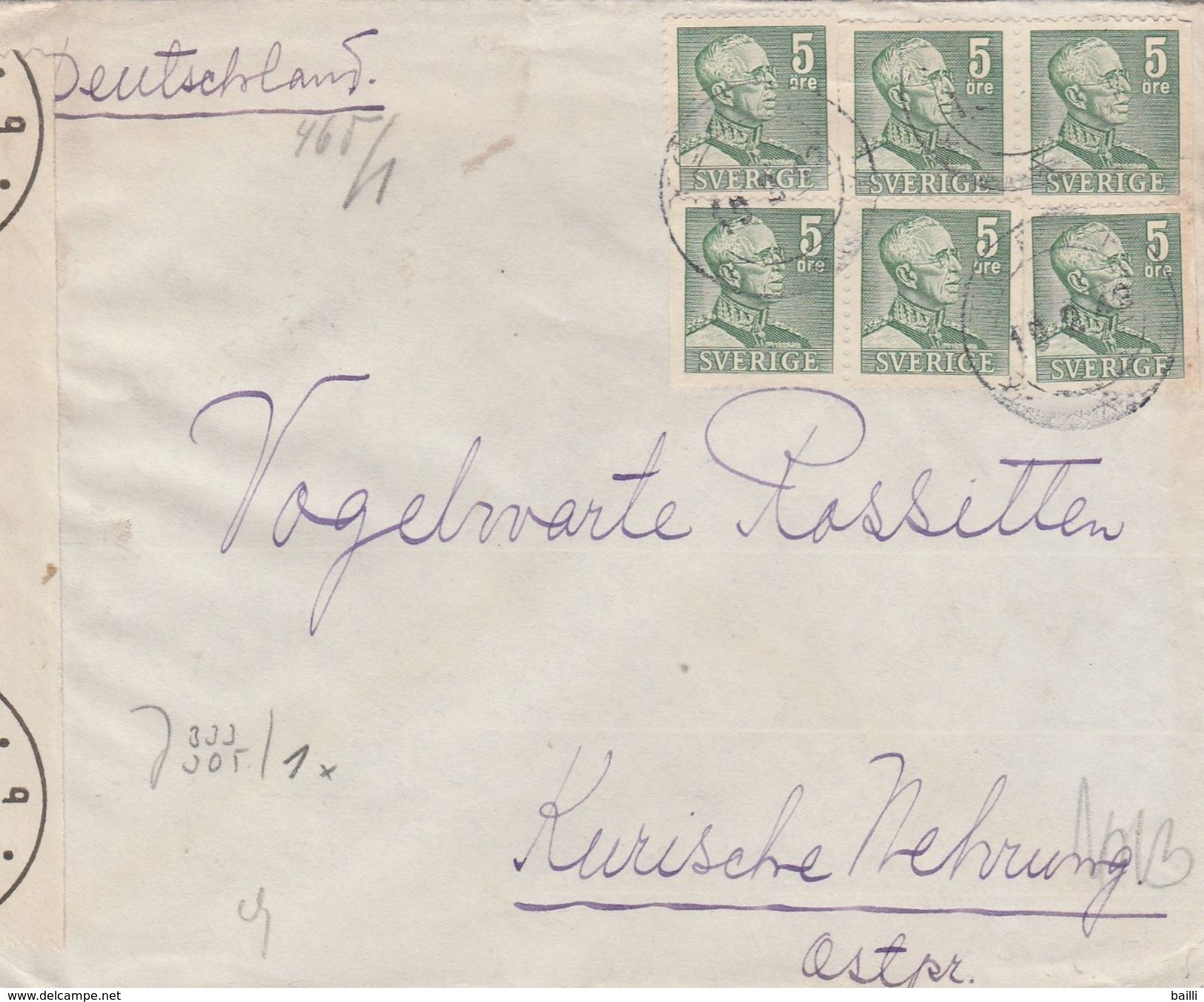 Suède Lettre Censurée  Pour L'Allemagne 1942 - 1930- ... Rouleaux II