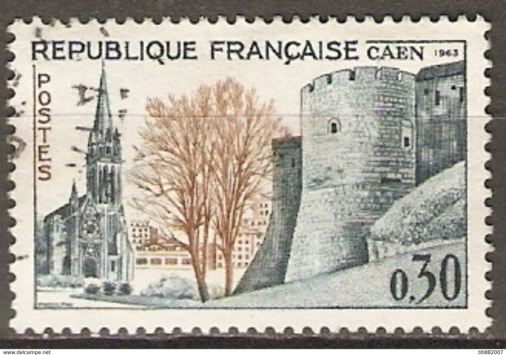 FRANCE   -   1963.  Y&T N° 1389 Oblitéré Cachet Rond .   CAEN - Oblitérés