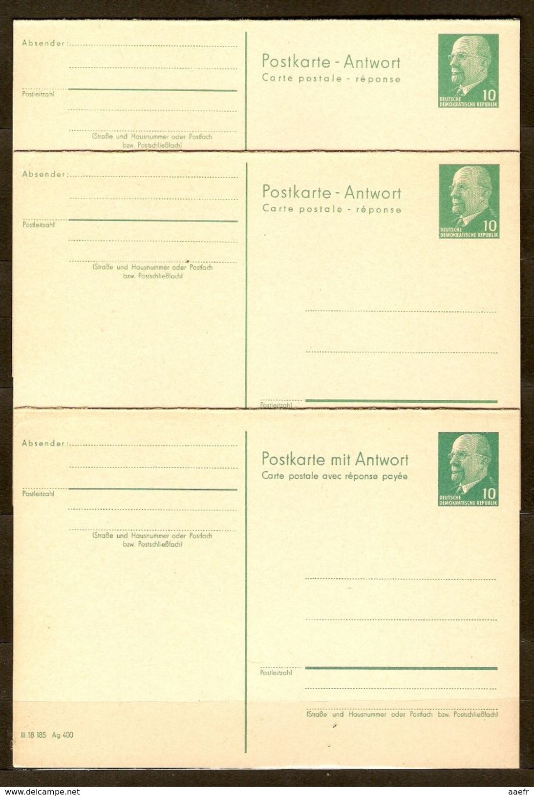 Allemagne DDR - 1966 - 3 Entiers Postaux Avec Réponse Payée - Mi P77 - Neufs - Postales - Nuevos