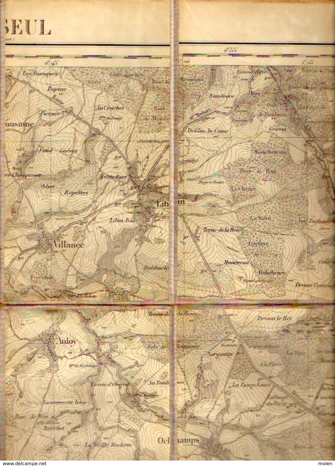 CARTE D ETAT MAJOR 64 Entoilée Situation 1869 PALISEUL LIBRAMONT-CHEVIGNY BERTRIX BIEVRE LIBIN GLAIREUSE REDU ANLOY Z953 - Paliseul