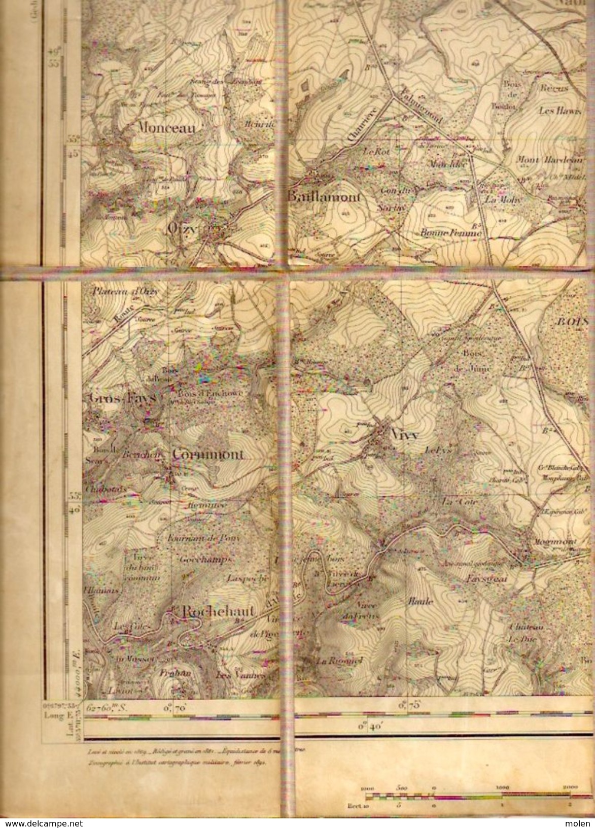 CARTE D ETAT MAJOR 64 entoilée Situation 1869 PALISEUL LIBRAMONT-CHEVIGNY BERTRIX BIEVRE LIBIN GLAIREUSE REDU ANLOY Z953