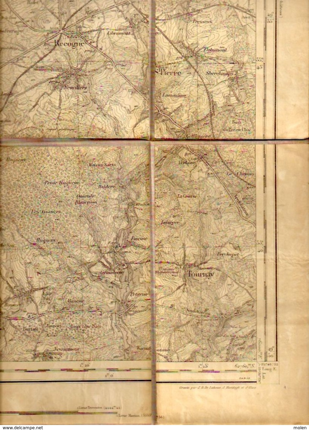 CARTE D ETAT MAJOR 64 entoilée Situation 1869 PALISEUL LIBRAMONT-CHEVIGNY BERTRIX BIEVRE LIBIN GLAIREUSE REDU ANLOY Z953