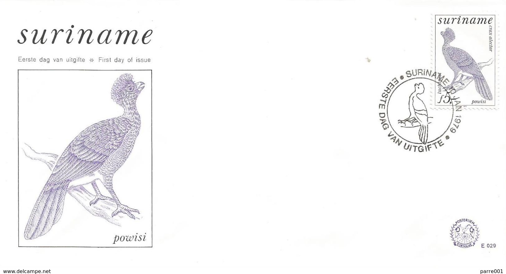 Surinam Suriname 1979 Paramaribo Crax Alector Bird FDC Cover - Cuckoos & Turacos