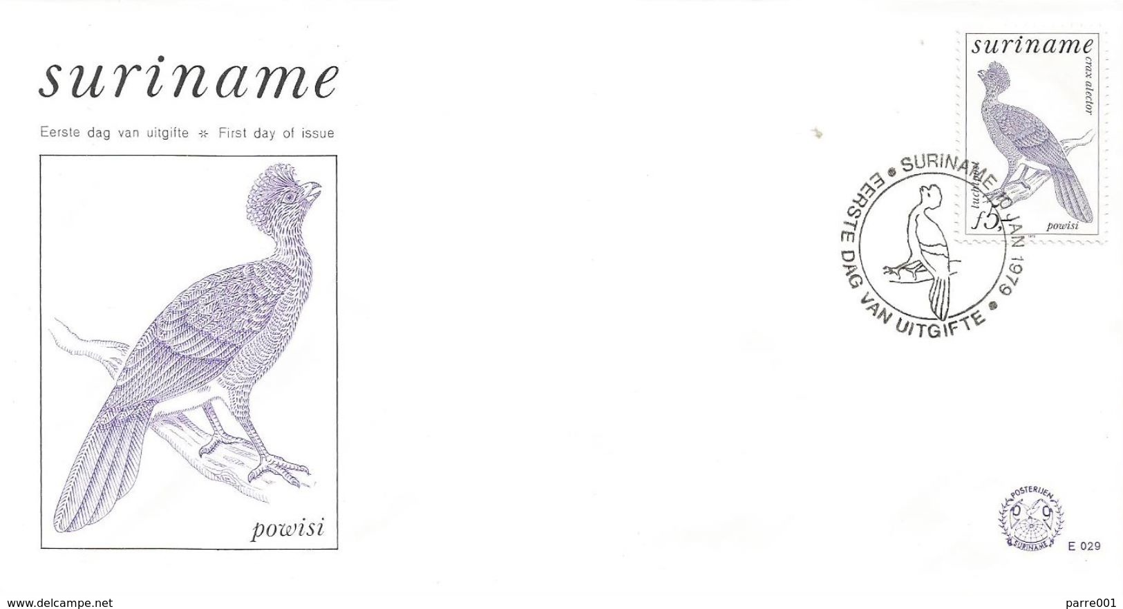 Surinam Suriname 1979 Paramaribo Crax Alector Bird FDC Cover - Kuckucke & Turakos