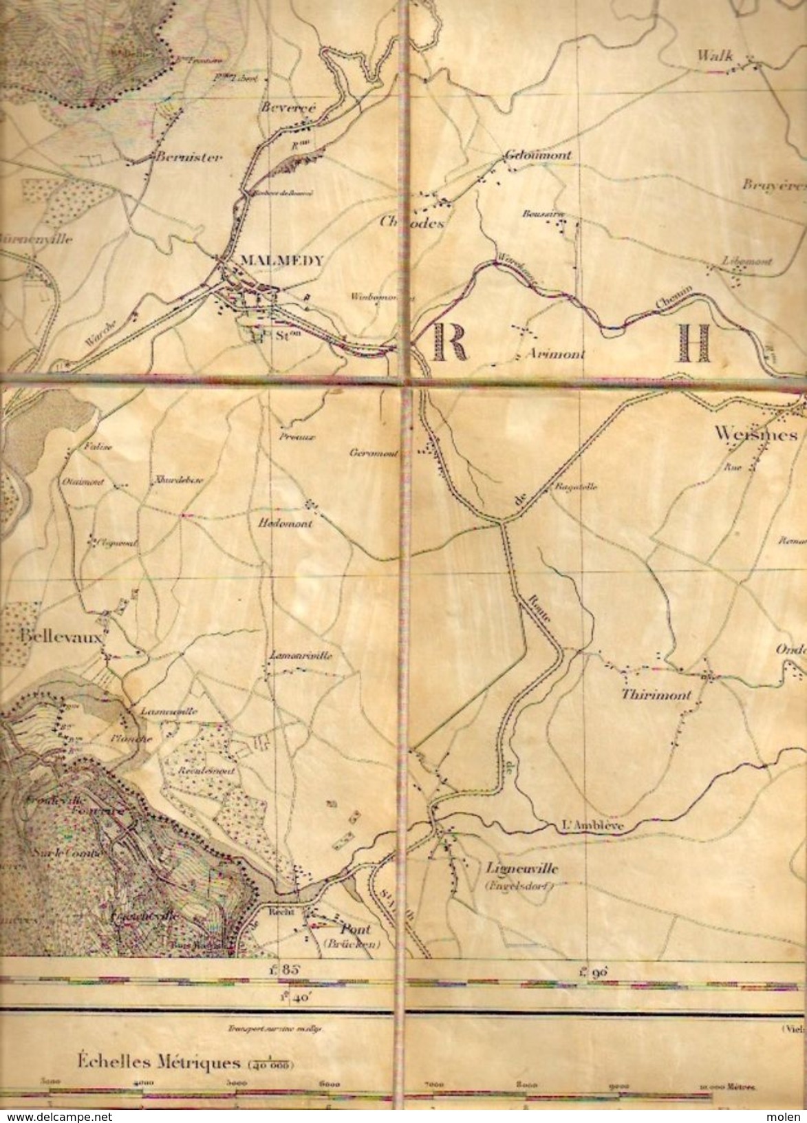 CARTE D ETAT MAJOR 50 entoilée Situation 1872 STAVELOT MALMEDY WAIMES BUTGENBACH ELSENBORN ROBERTVILLE FAYMONVILLE Z954