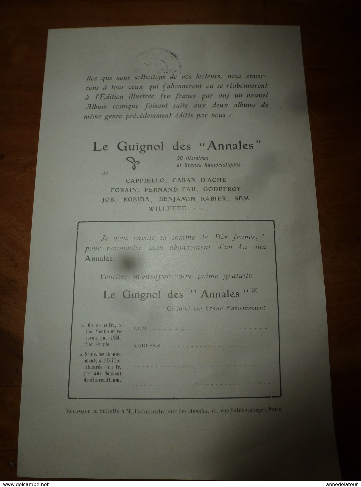 1905  Publicité Pour Abonnement Au GUIGNOL Des ANNALES - Reclame