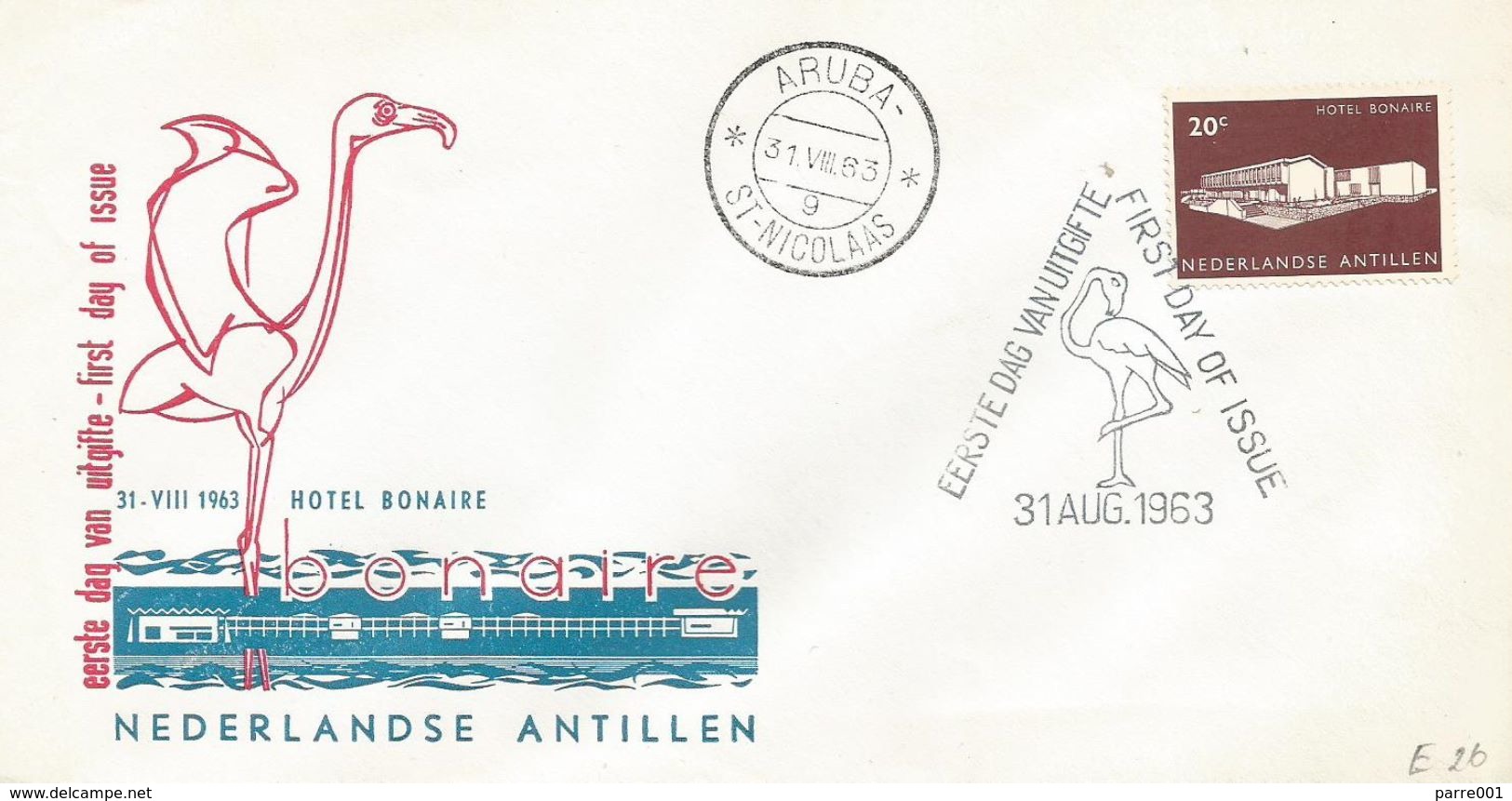 Netherlands Antilles 1963 Aruba Opening Hotel Bonaire Flamingo FDC Cover - Hotels- Horeca