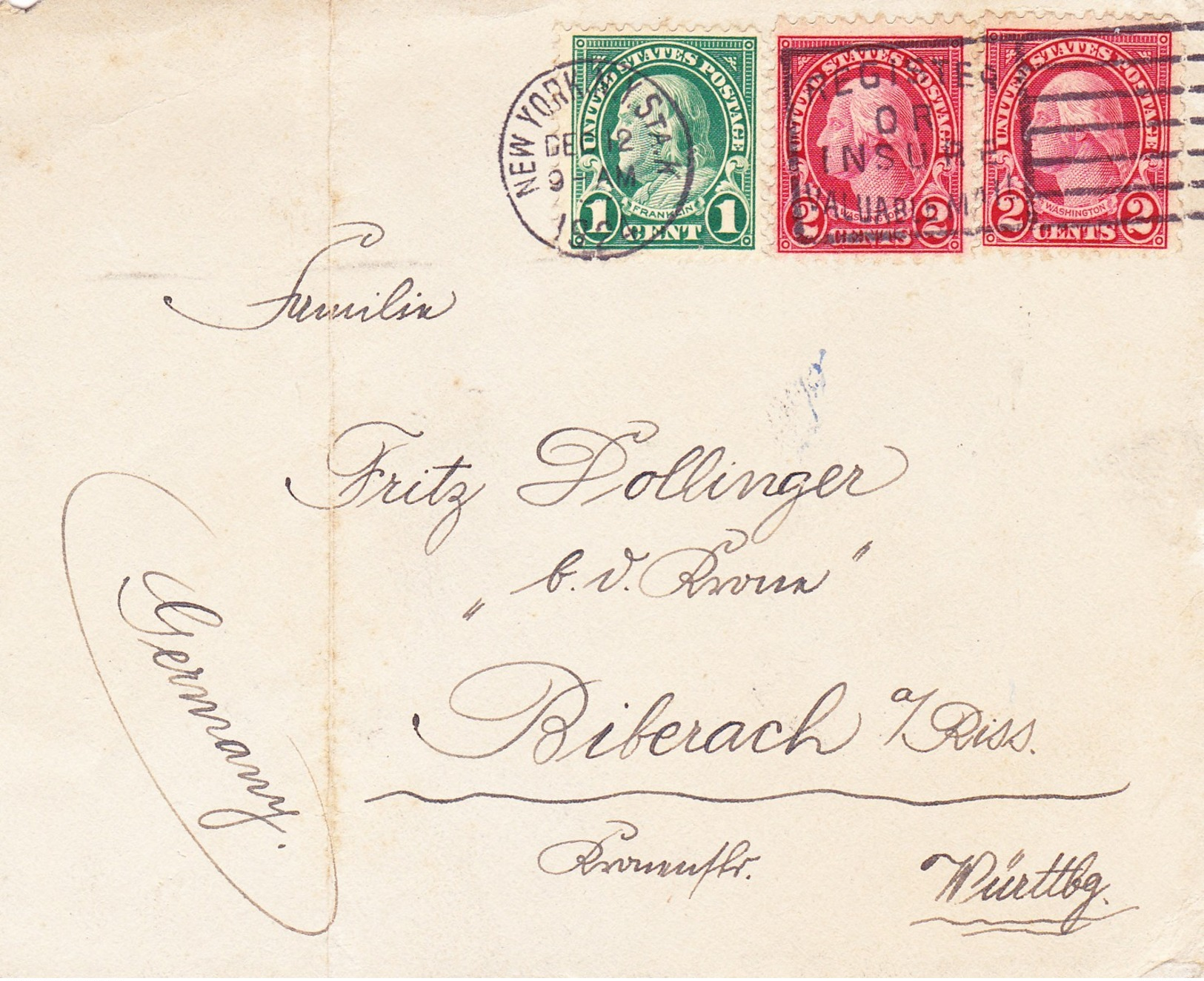 New York 1924, Brief Nach Biberach - Briefe U. Dokumente