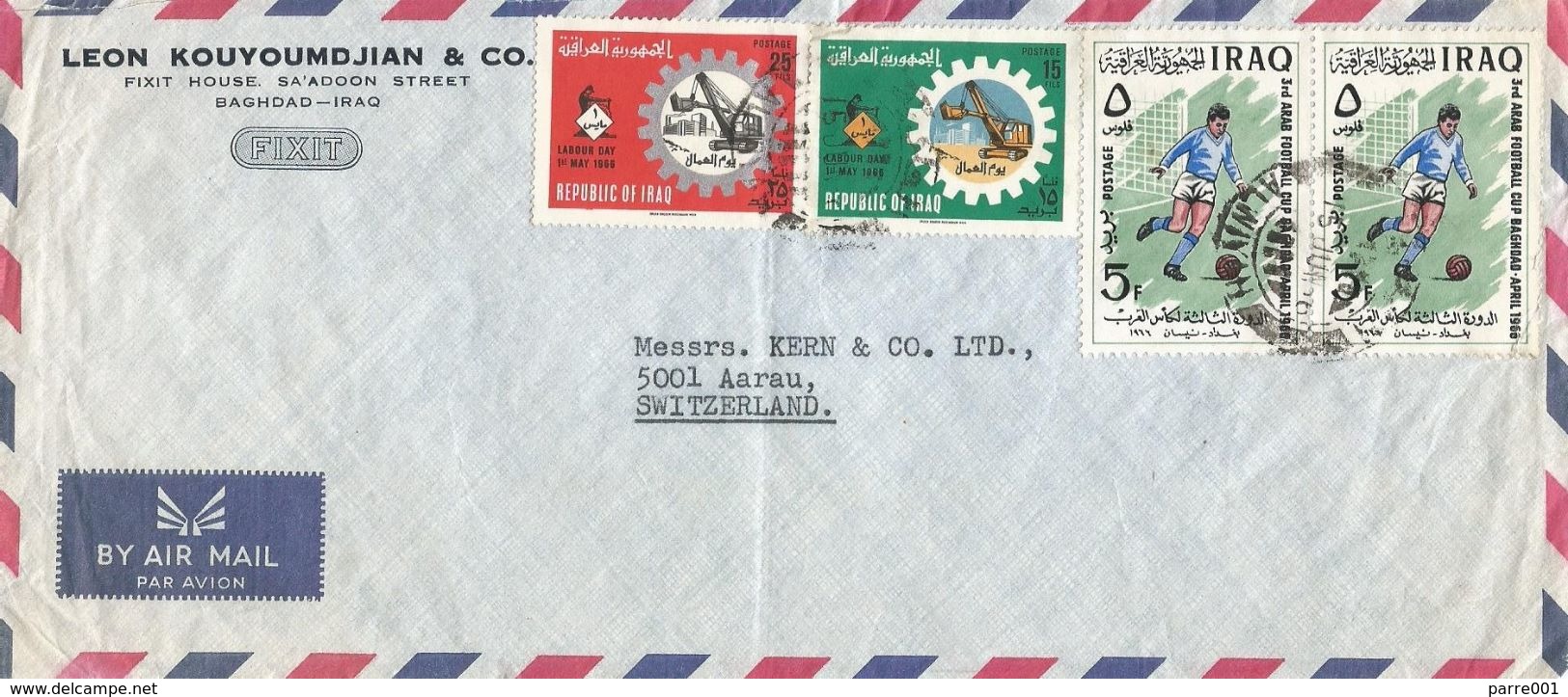 Iraq 1966 Baghdad 3rd Arab Football Cup ILO Labour Day Censored Cover - AFC Asian Cup