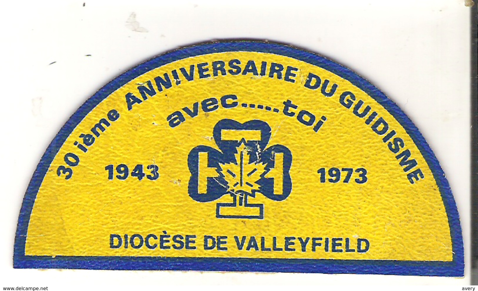 Badge Patch 30ieme Anniversaire Du Guidisme Avec- - - - - Toi 1943 1973 Diocese De Valleyfield 4" X 2"  10 Cm X 5 Cm - Other & Unclassified