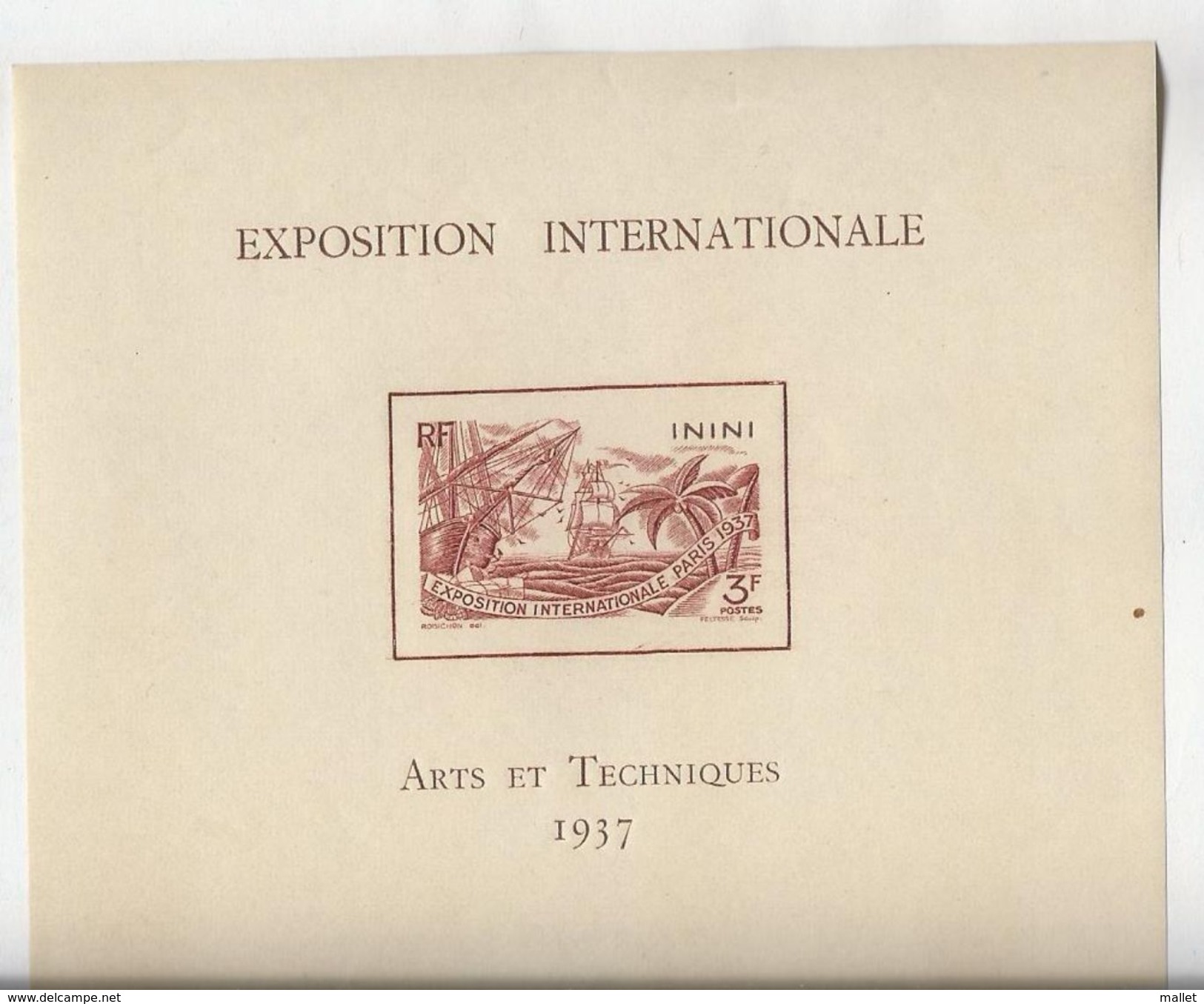 Inini - Bloc Feuillet Exposition Internationale Arts Et Techniques 1937 - Storia Postale