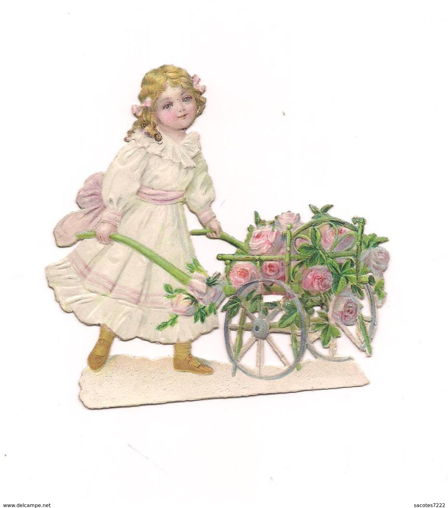 DECOUPI    GAUFFRE   PETITE FILLE ET BROUETTE DE FLEURS - (env.9/9 Cm - - Children