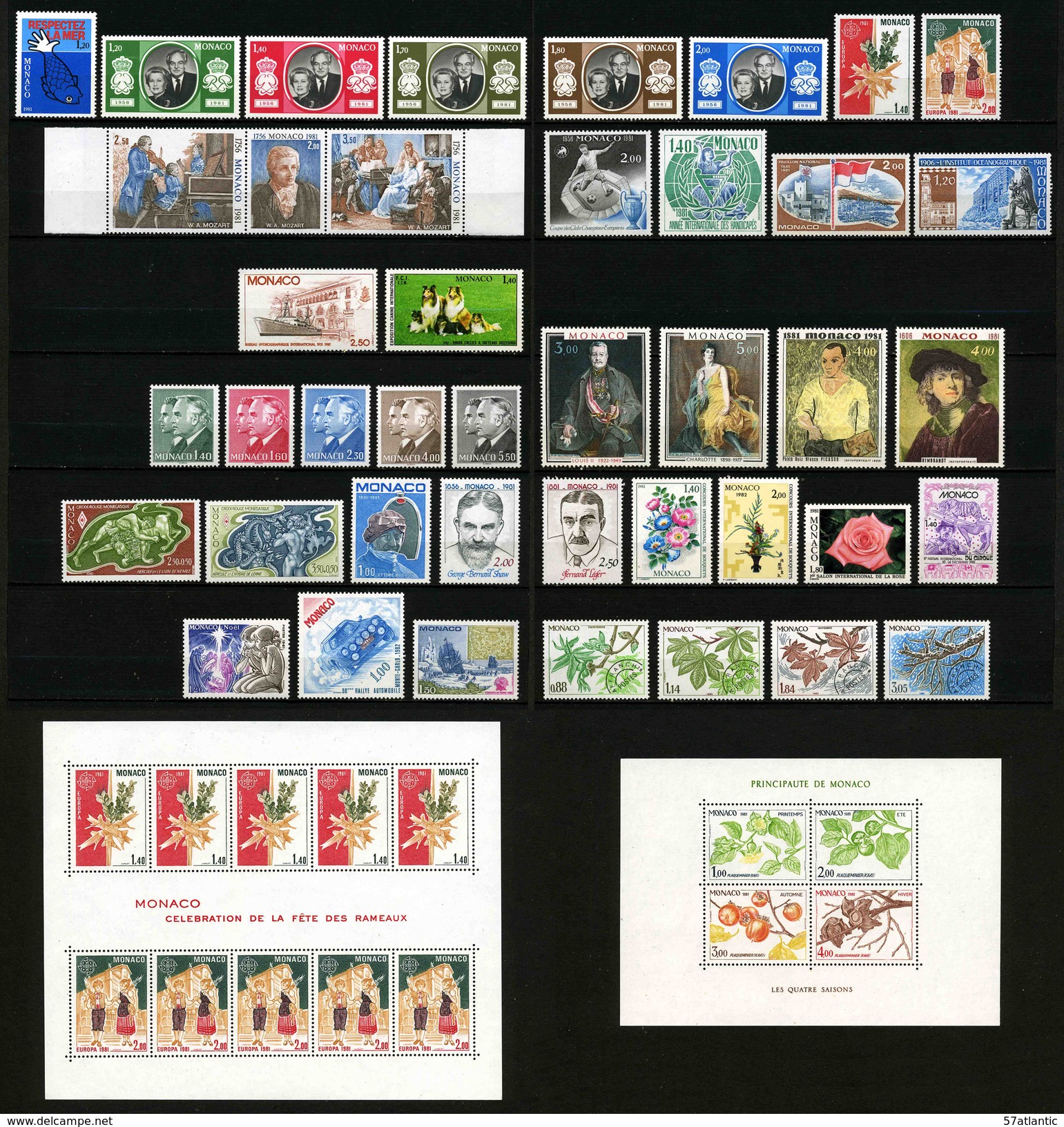 MONACO - ANNEE COMPLETE 1981 - YT 1264 à 1301 + PREO 70 à 73  + BF 19 Et 20 -  42 TIMBRES NEUFS ** + 2 BLOCS NEUFS ** - Full Years