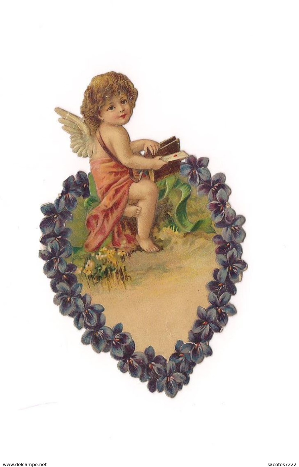 SUPERBE   DECOUPI    GAUFFRE  ANGELOT SUR UN COEUR DE   FLEURS - - Angeles