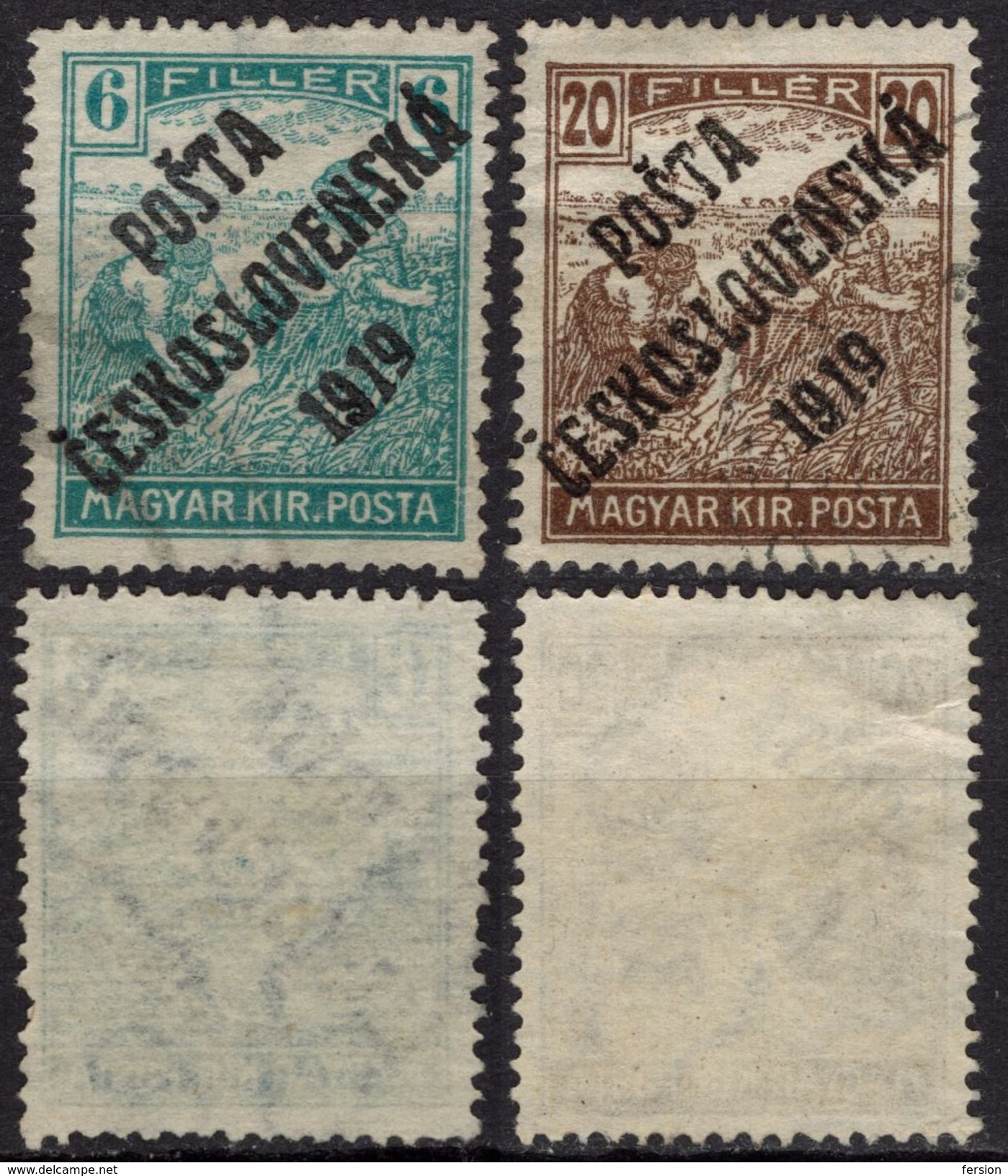 Harvester Pair - 1919 Czechoslovakia Tschechoslowakei "Posta Ceskoslovenska 1919" Overprint Occupation Hungary - Used - Unused Stamps