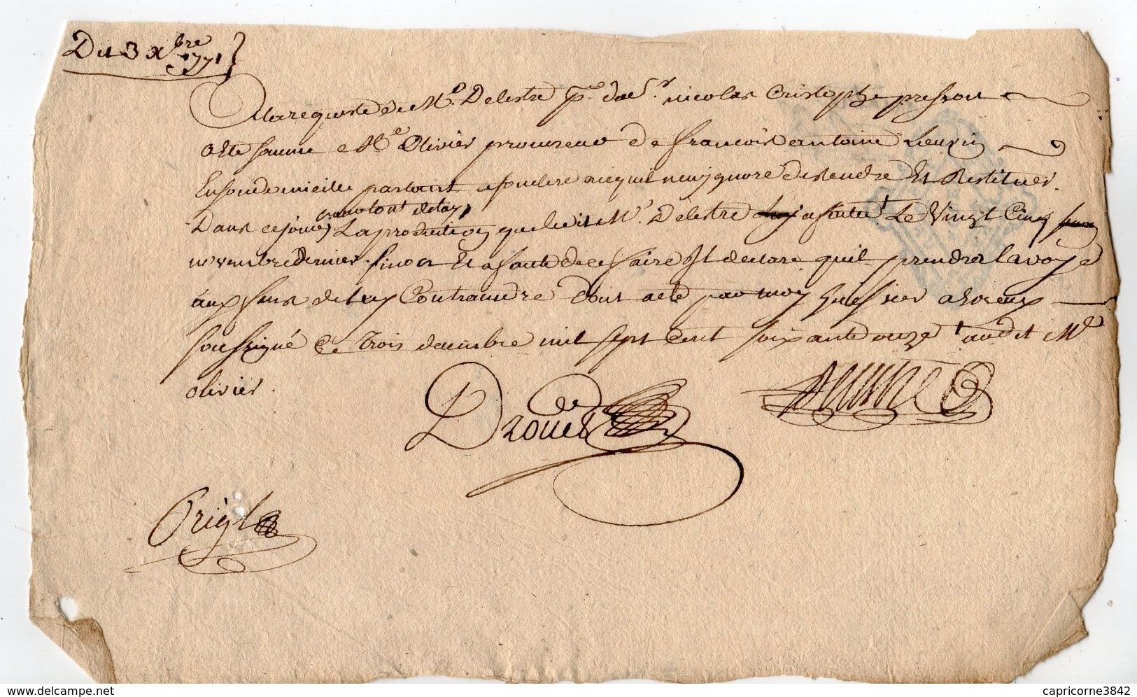 1771 - Document Manuscrit - Généralité De Rouen - Taxe 1 Sol (1/4 De Feuille) - Seals Of Generality