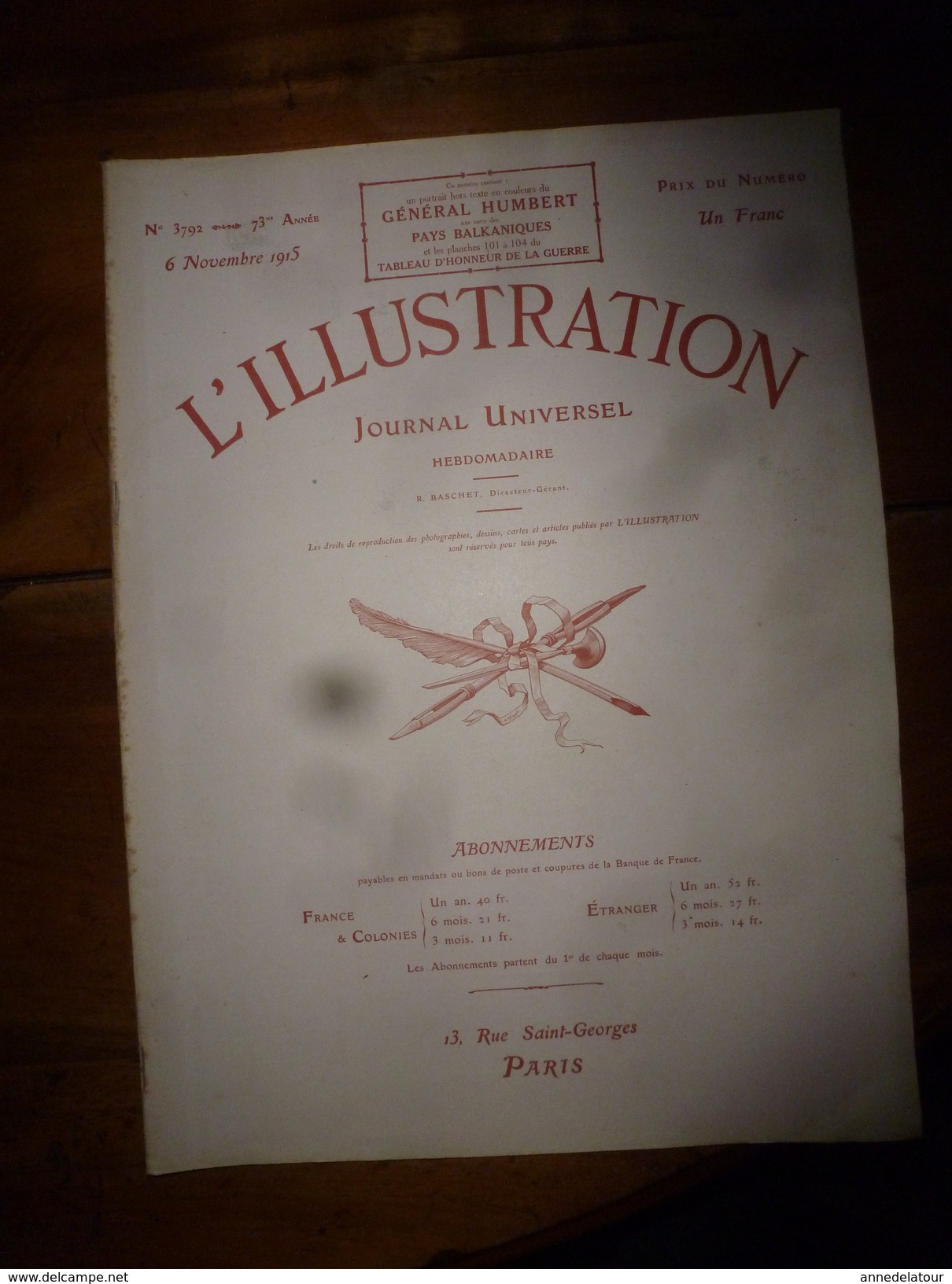 1915 L'ILLUSTRATION :Litho Couleur Gl HUMBERT; Découverte EROS à Palaïopolis ; Pubs (montre Zenith, Etc);Pages D'honneur - L'Illustration