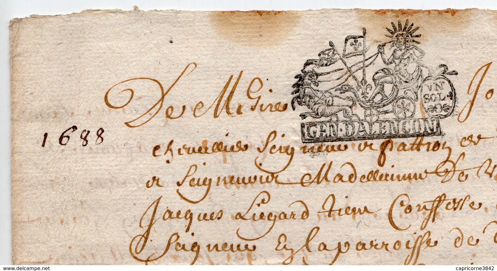 1688 - Document Manuscrit  2 Pages - Généralité D'Alençon  - Taxe De 1 Sol - Seals Of Generality