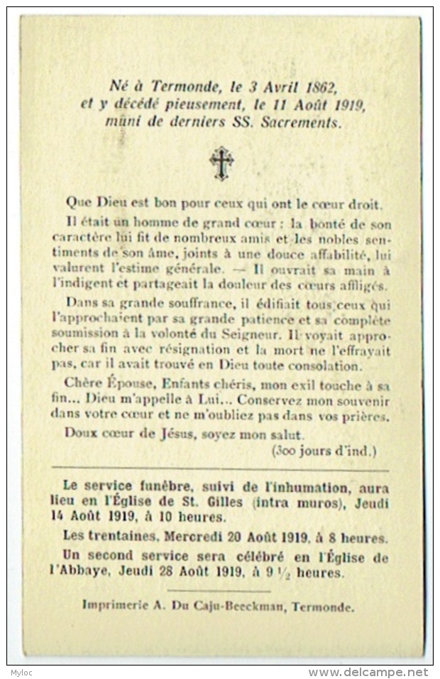 Doodsprentje/Image Mortuaire. Courtens/Cieters. Termonde 1862/1919. - Images Religieuses