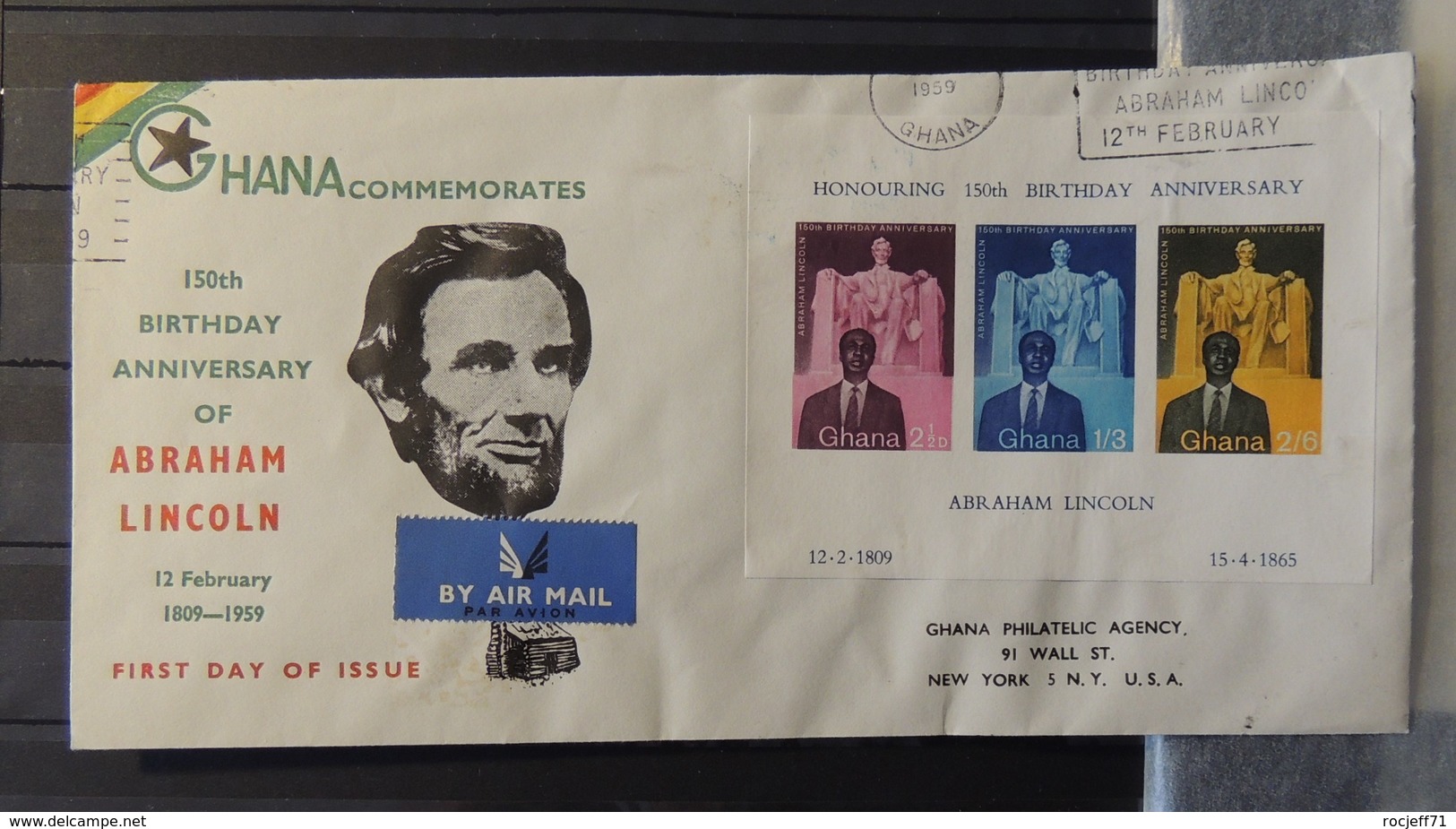 Ghana - Lettre Avec Lincoln - Bloc Non Dentelé 1959 - Ghana (1957-...)