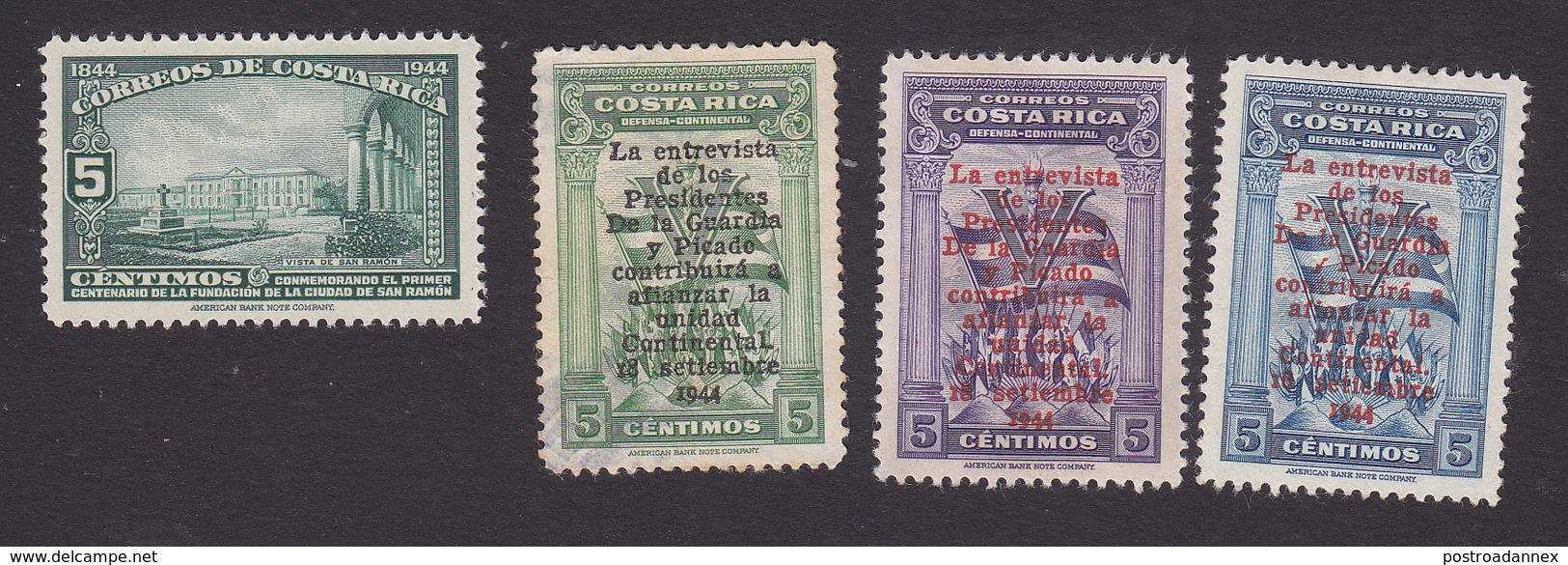 Costa Rica, Scott #233, 238-240, Mint Hinged/Used, View Of San Ramon, Victory Overprinted, Issued 1944 - Costa Rica