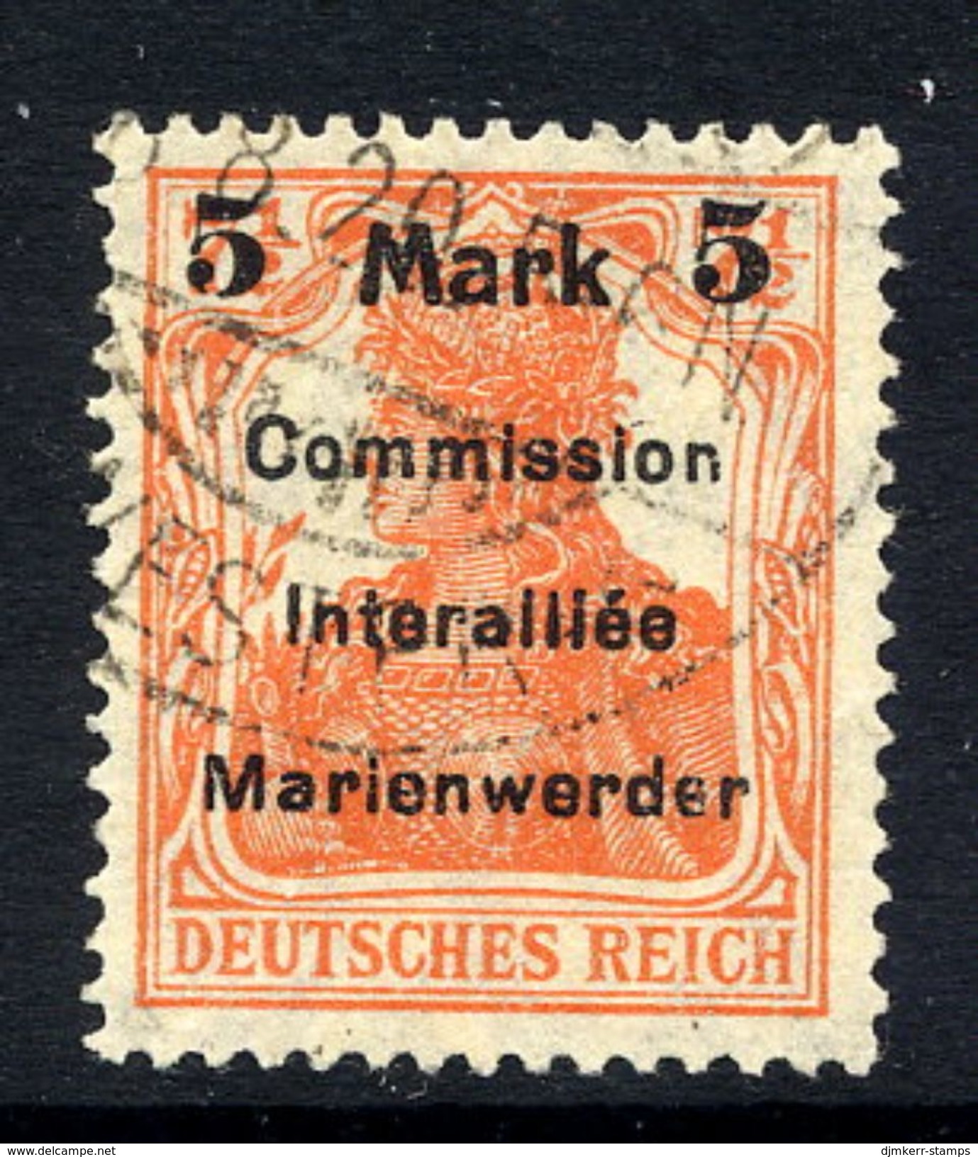 MARIENWERDER 1920 (9 May) Surcharge 5 Mk./ 7½ Pf. Type A I B, Used.  Michel 25 A I B Cat. €90 - Altri & Non Classificati