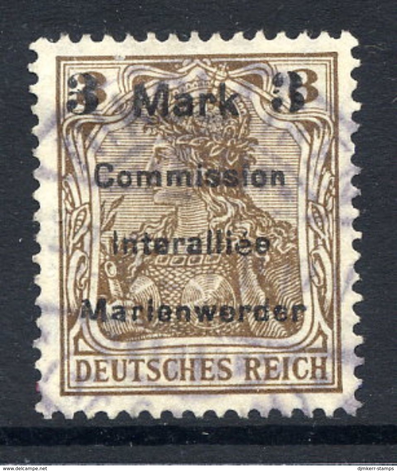 MARIENWERDER 1920 (9 May) Surcharge 3 Mk./ 3 Pf. Type B I A, Used.  Michel 24 B I A  Cat. €90 - Autres & Non Classés