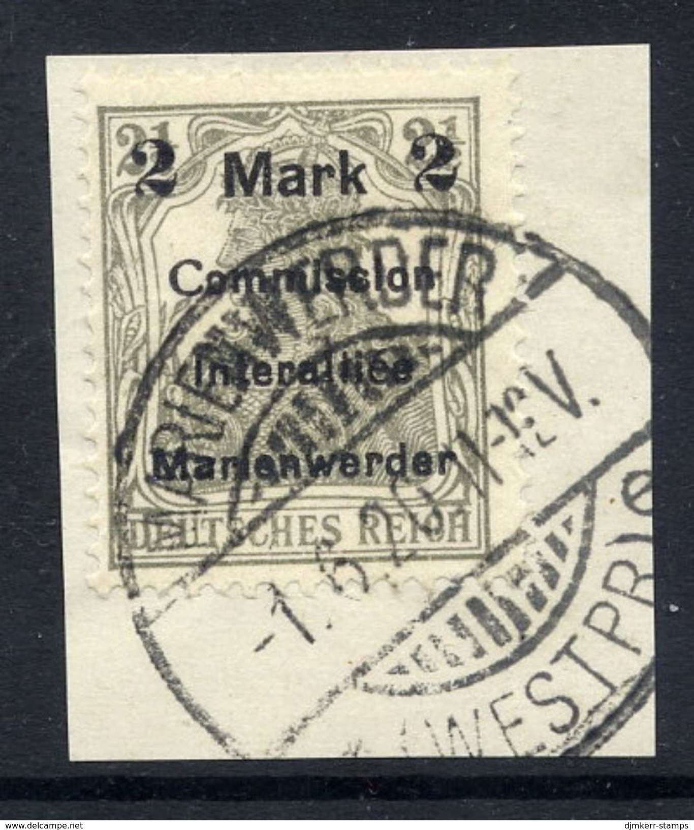 MARIENWERDER 1920 (11 May) Surcharge 2 Mk./ 2½ Pf. Type A III A, Used On Piece.  Michel 23 A III A Cat. €120 - Other & Unclassified