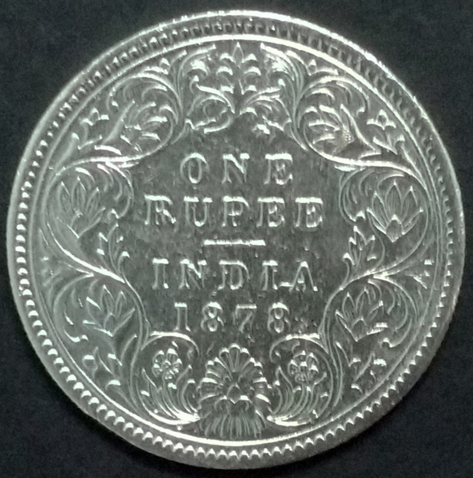 INDIA COIN, BRITISH PERIOD, ONE RUPEE 1878 SILVER, QUEEN VICTORIA, VERY FINE - India