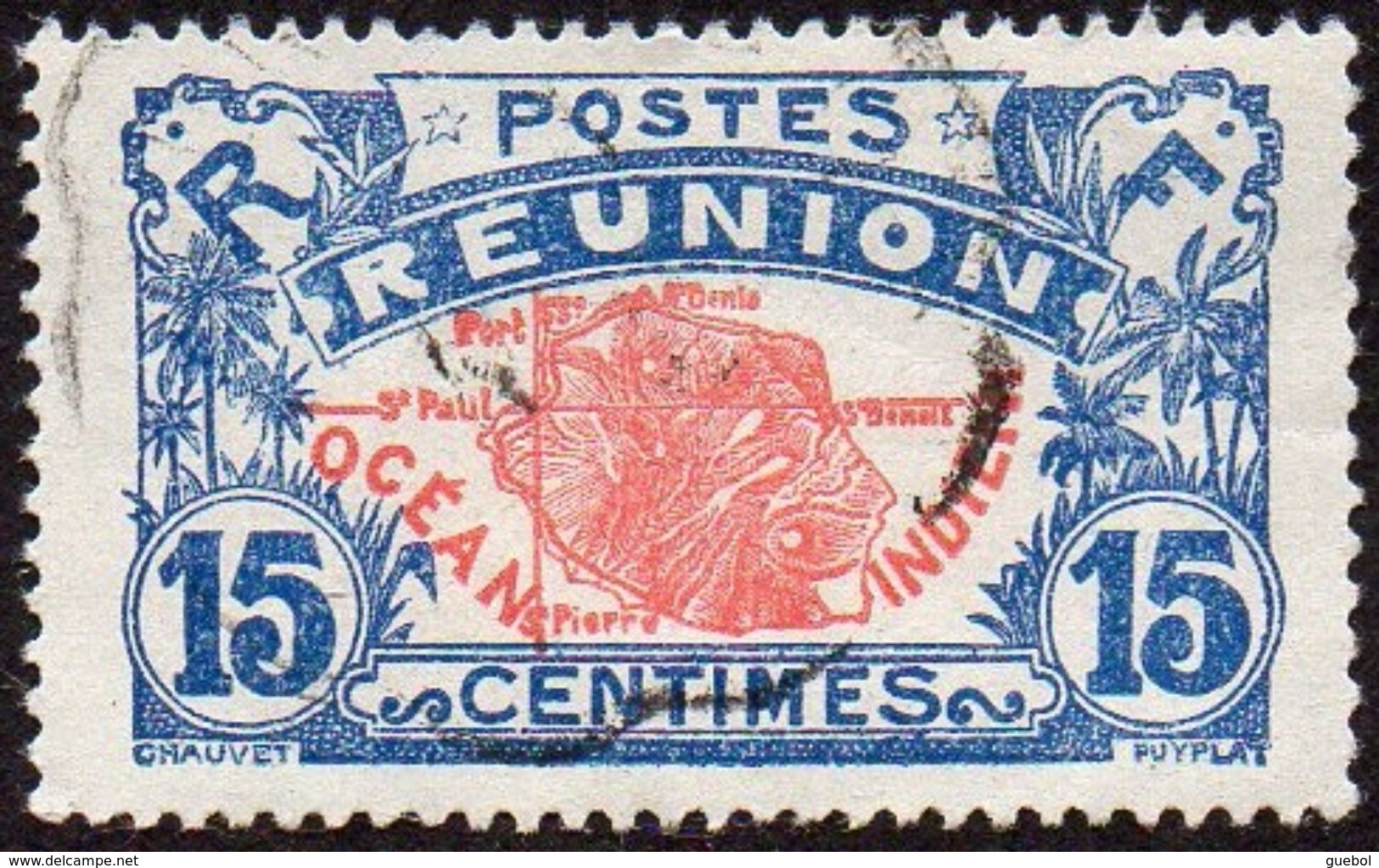 Réunion Obl. N° 109 - Réunion - Carte De L'ile - 15 C Rouge Et Bleu - Oblitérés