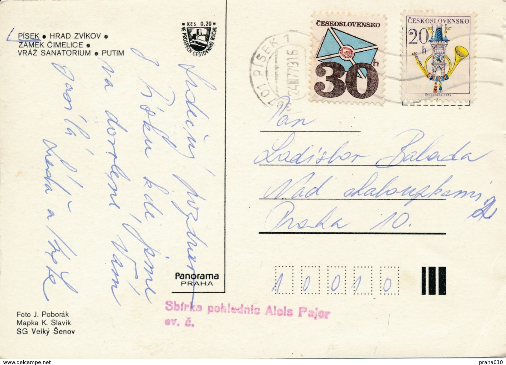 M0763 - Czechoslovakia (1979) 397 01 Pisek 1 (postcard: Pisek - Region) Tariff: 50h (stamp: 20h + 30h - New Tariff!) - Briefe U. Dokumente