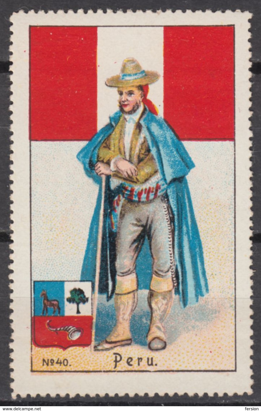PERU National Costume  / Folk Art / Flag / Coat Of Arms - Cinderella / Label / Vignette - MH - Perù