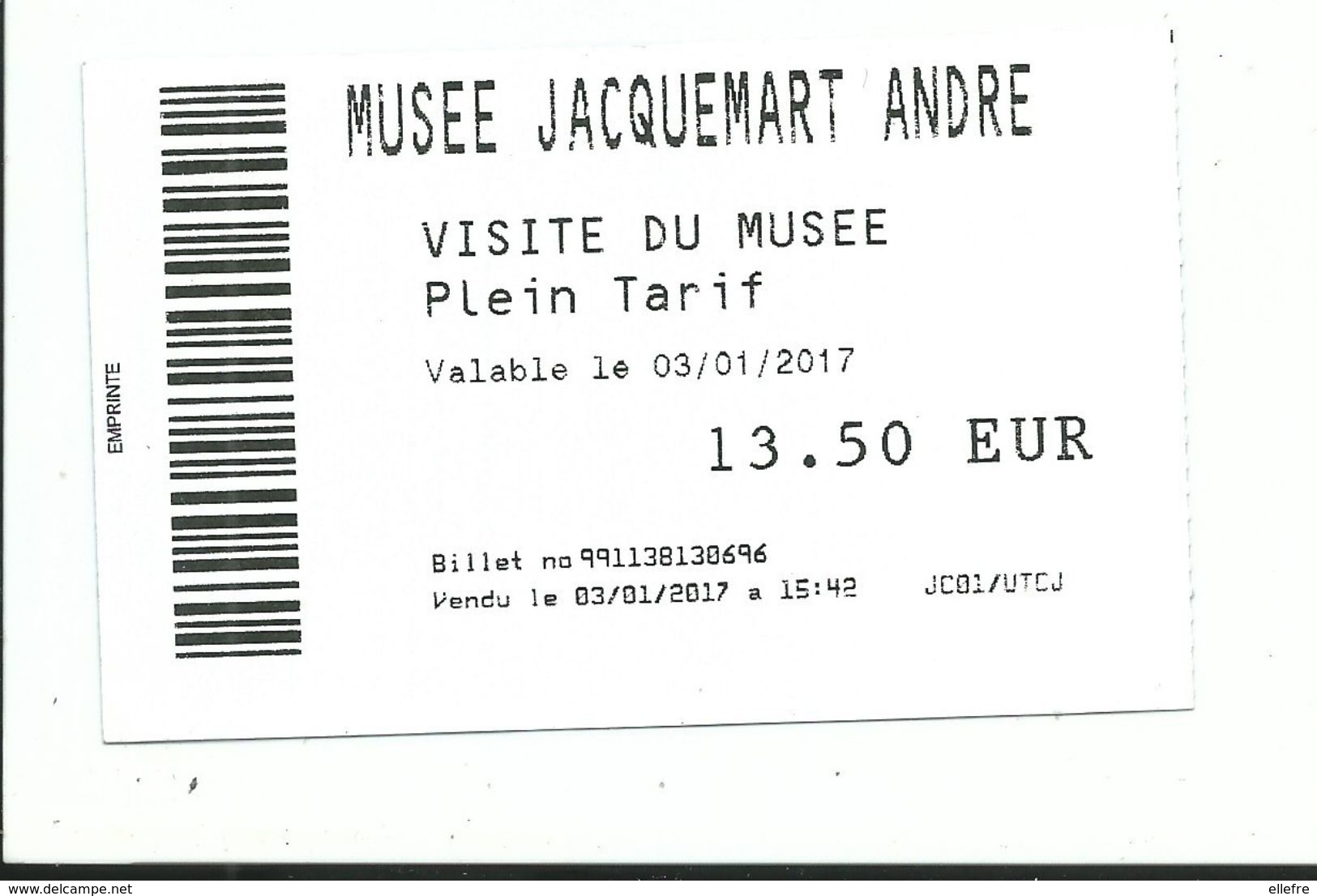 Ticket D' Entrée Musée Paris Musée Jaquemart 2017 - Tickets - Entradas