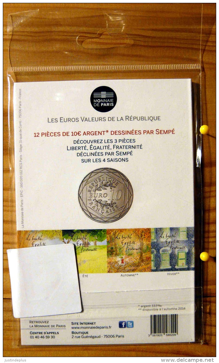 PIECE ARGENT 10 EUROS  2014 SEMPE EGALITE HIVER SOUS BLISTER MONNAIE DE PARIS SCAN R/V - France