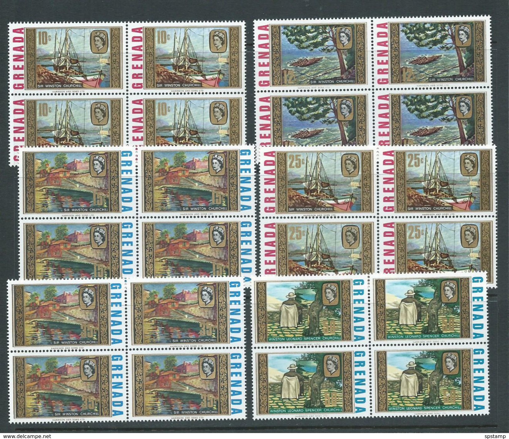 Grenada 1968 Churchill Paintings Set Of 6 MNH Blocks Of 4 - Grenada (...-1974)