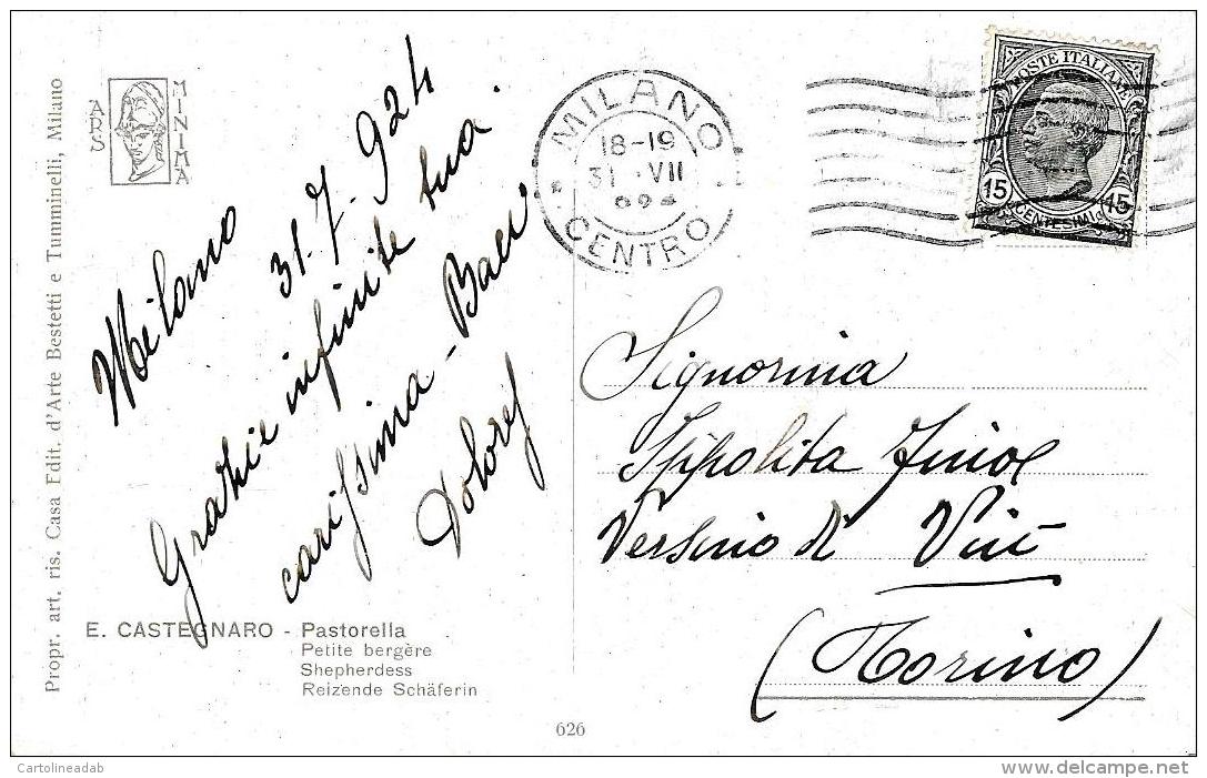 [DC9365] CPA - E. CASTEGNARO - PASTORELLA - Viaggiata 1924 - Old Postcard - Pittura & Quadri