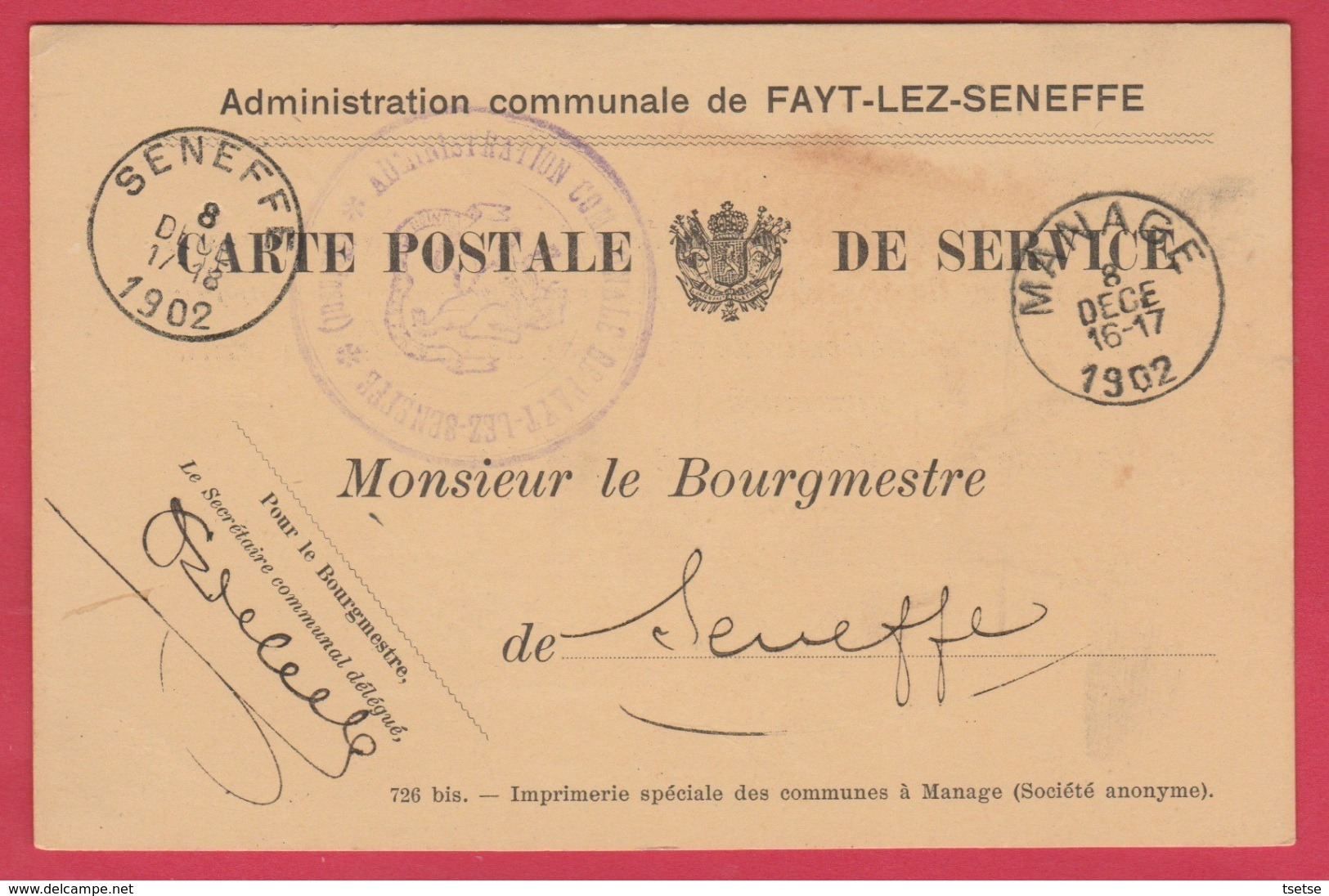 Fayt-lez-Seneffe - Carte Postale Communale - 1902  ( Voir Verso ) - Manage