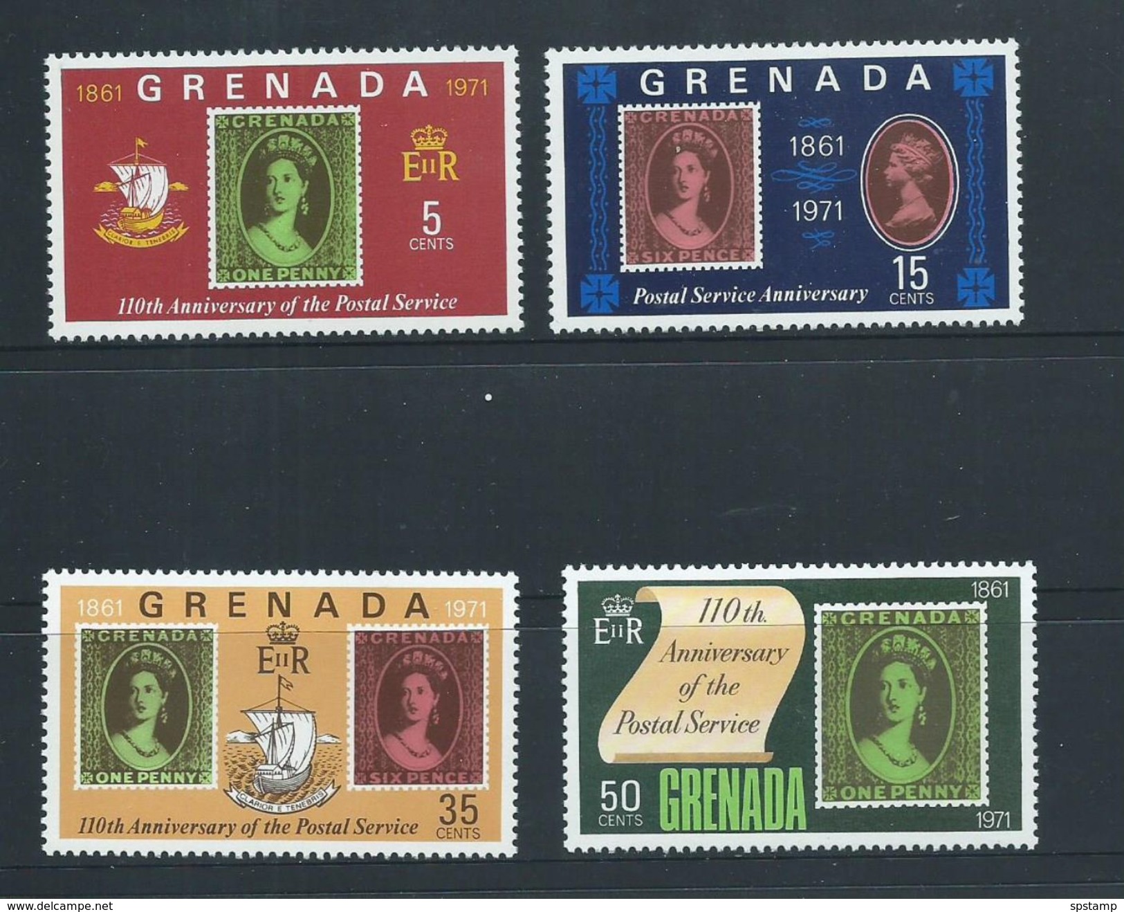 Grenada 1971 Postal Anniversary Stamp On Stamp Set 4 MNH - Grenada (...-1974)