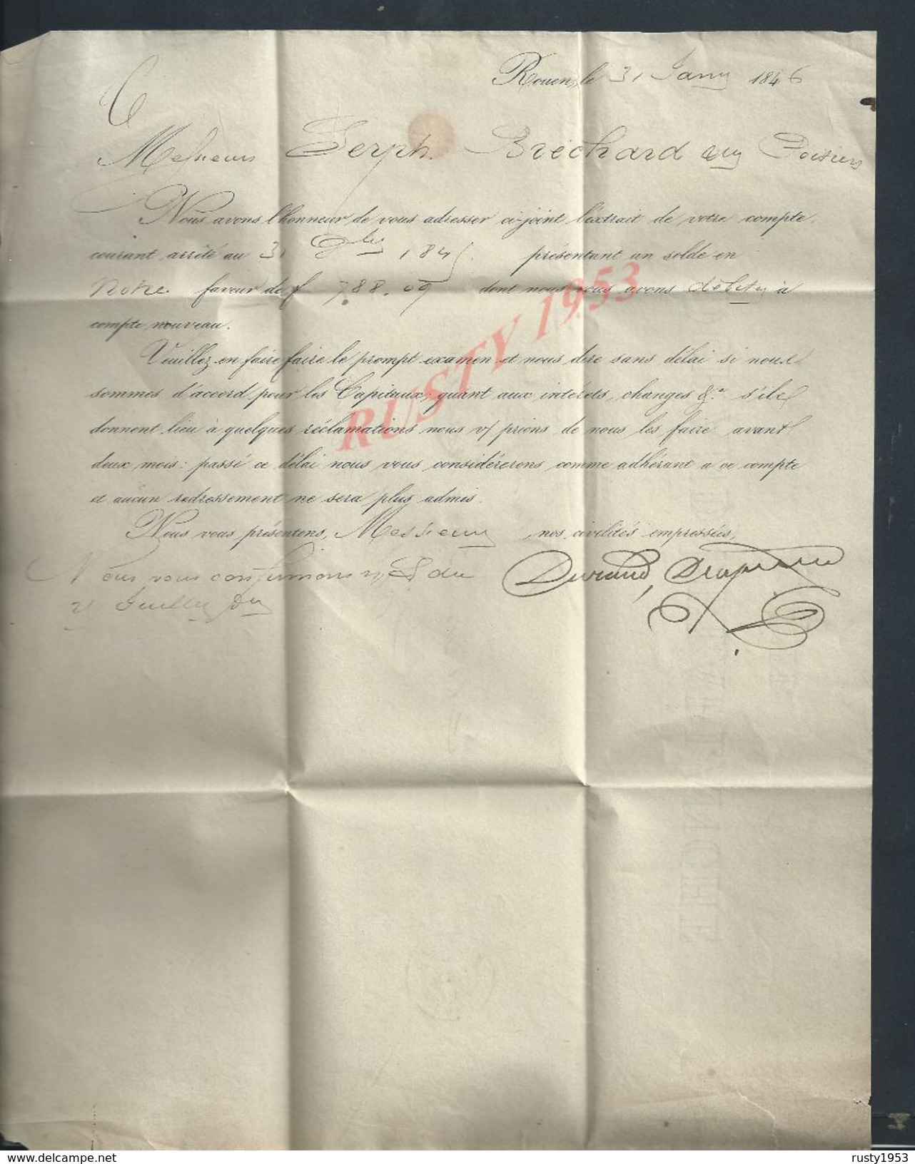 MP LETTRE DE 1846 BANQUE COMMERCIALE DURANT DELAPLANCHEZ  ROUEN POUR POITIERS : - 1801-1848: Precursors XIX