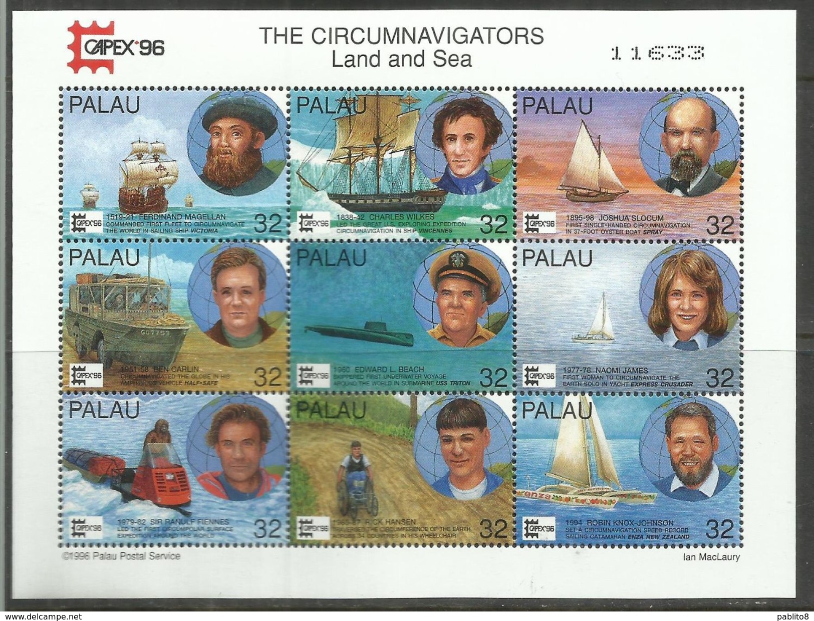 PALAU 1996 CAPEX 96 THE CIRCUMNAVIGATORS LAND AND SEA BLOCK SHEET BLOCCO  BLOC FUILLET FOGLIETTO MNH - Palau